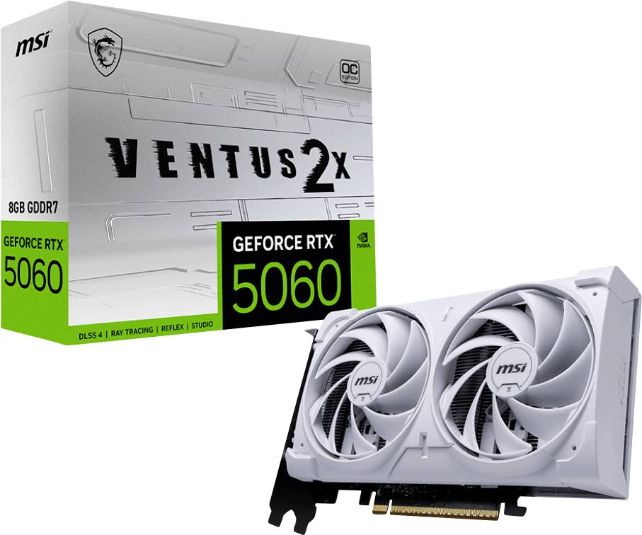 MSI Grafikkarte Nvidia GeForce RTX 5060 8G Ventus 2X OC White 8 GB GDDR7-RAM PCIe x16 HDMI®, DisplayPort Übertaktet / Overclocked, Zero-Fan-Modus