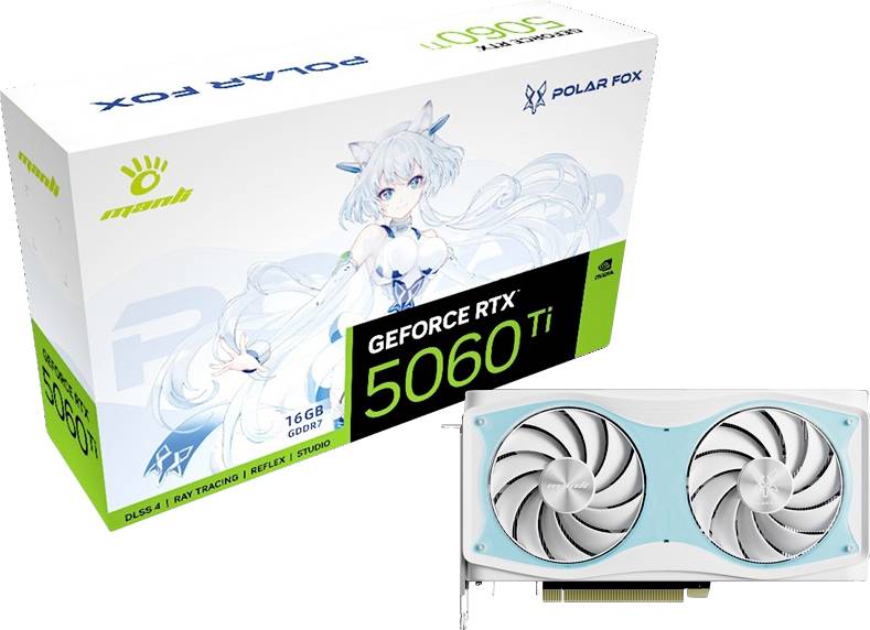 Manli Grafikkarte Nvidia GeForce RTX 5060 Ti Polar Fox OC 16GB GDDR7-RAM PCIe x8 HDMI®, DisplayPort Übertaktet / Overclocked