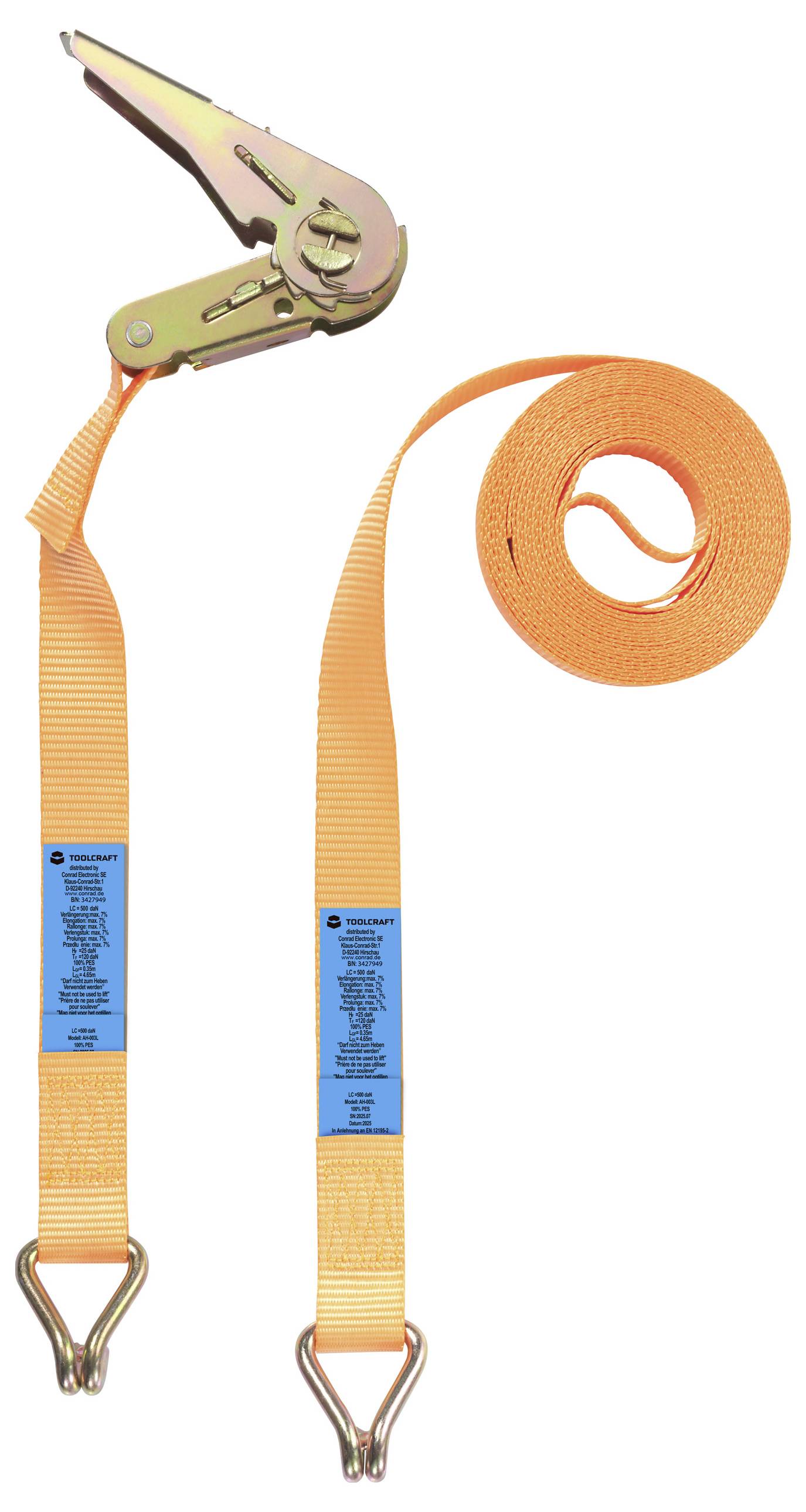 TOOLCRAFT TO-10283847 Zugkraft LC Niederzurren (einzeln/direkt)=1000 daN (L x B) 5m x 25mm Ratsche