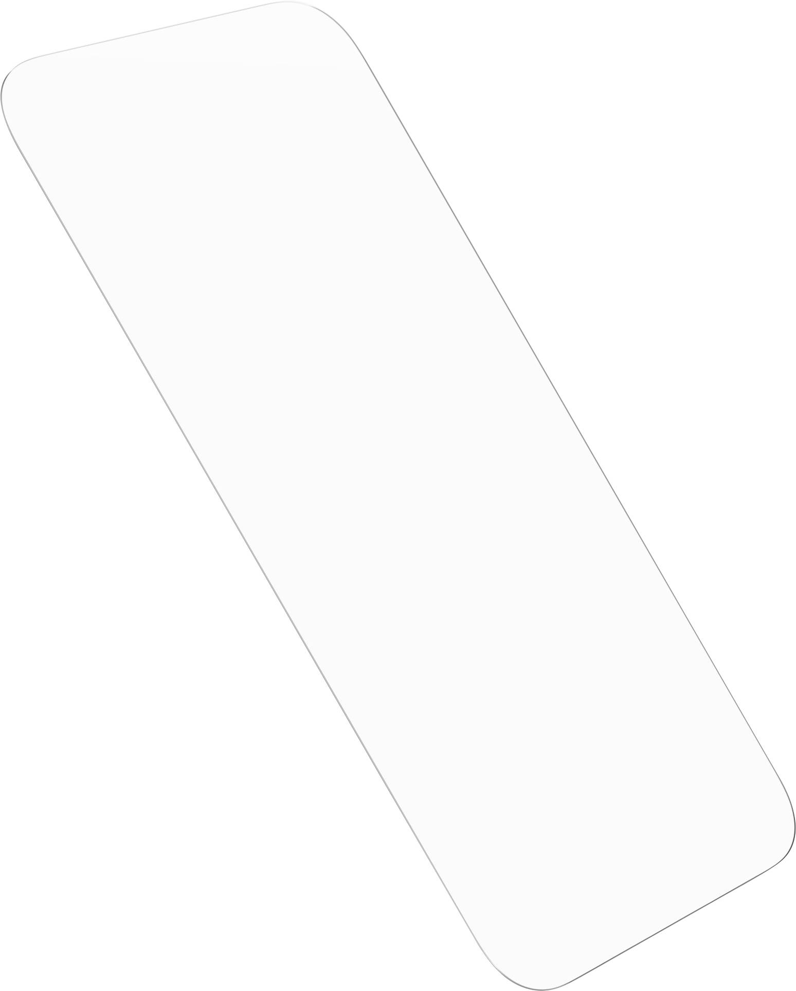 Weiße, rechteckige Form mit abgerundeten Ecken und transparenter Mitte, diagonal positioniert.