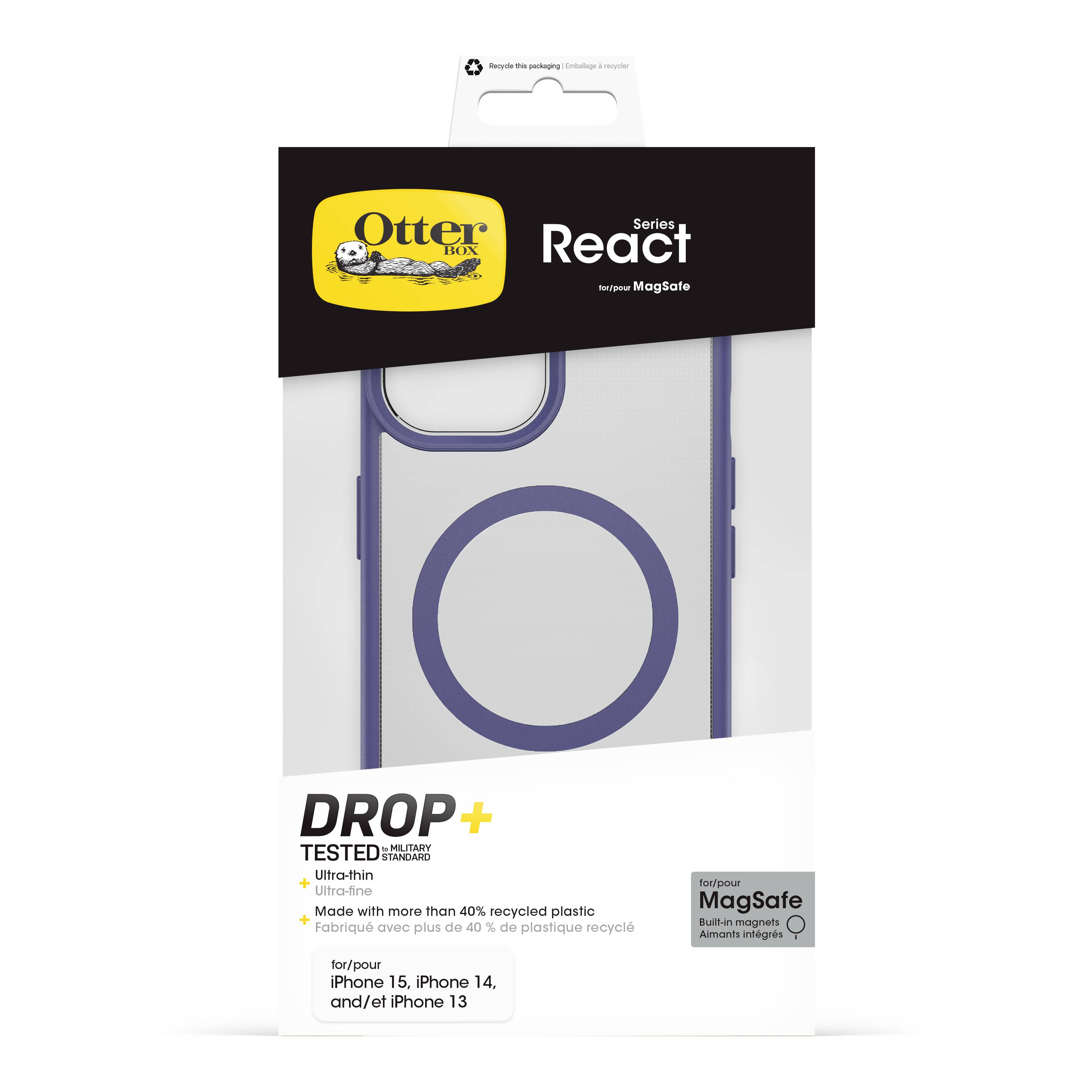 Otterbox React MagSafe für iPhone 16e/15/14/13 clear/purple Backcover Apple iPhone 13, iPhone 14, iPhone 15, iPhone 16e