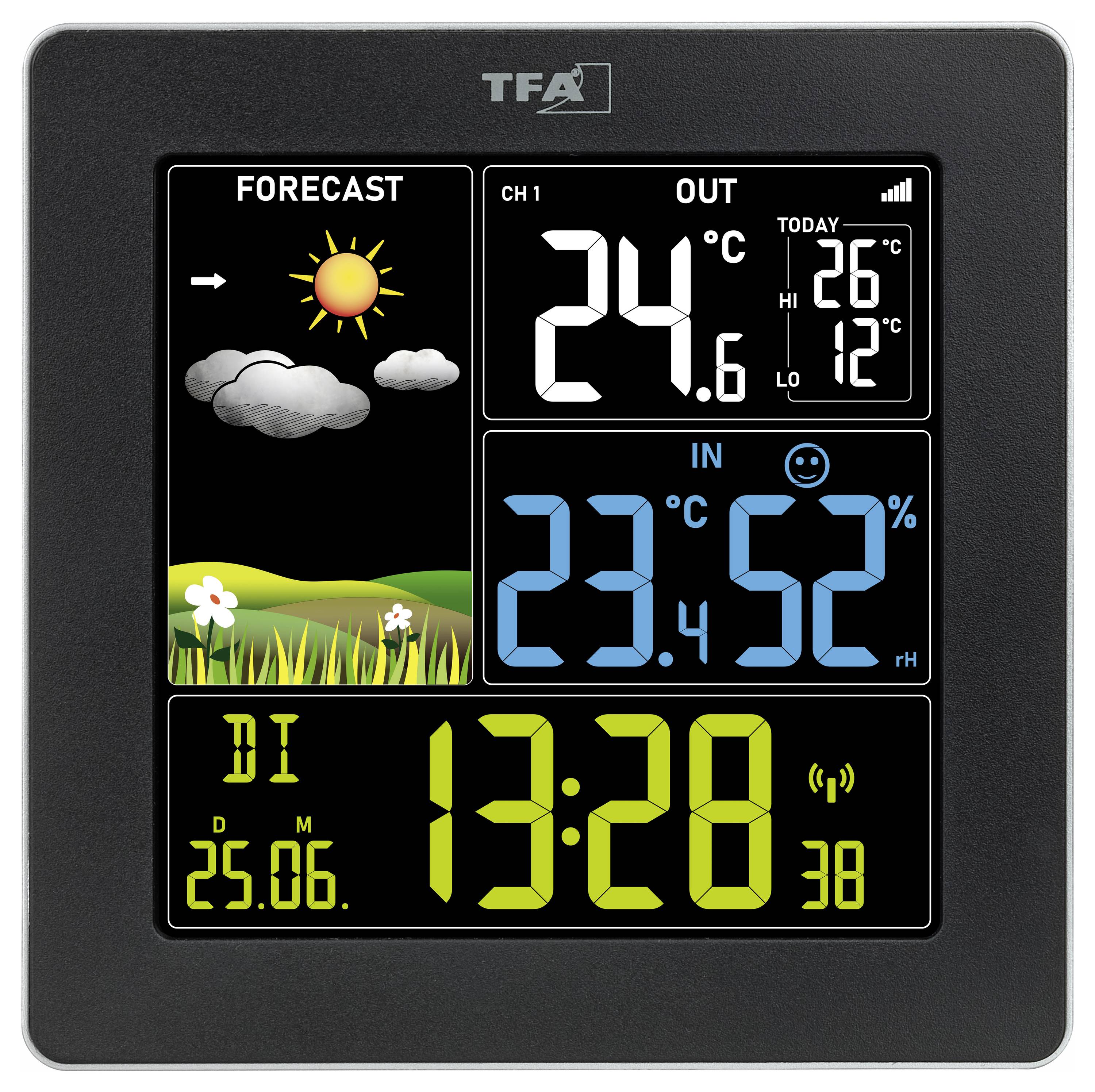 TFA Dostmann Funk-Wetterstation mit Farbdisplay SUN 2 35.1174.01 Funk-Wetterstation Vorhersage für 12 bis 24 Stunden Anzahl