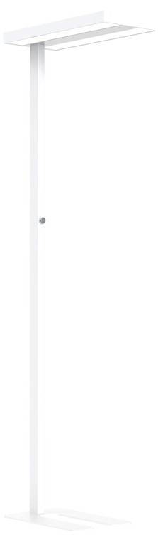 Weiße Stehleuchte mit schlankem, modernem Design und rechteckigem Lampenschirm, geeignet für minimalistisches Interieur.