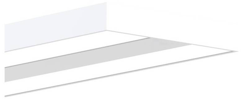 Ein einfacher, perspektivischer Raum mit weißen Wänden und einer halboffenen, grauen Fläche in der Mitte des Bodens.