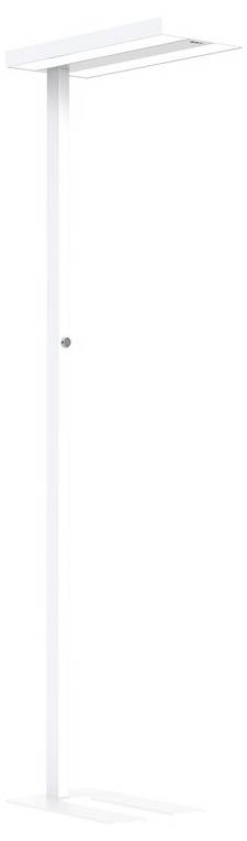 Stehende, weiße LED-Lampe mit schlankem Design, geeignet für Bürobeleuchtung.