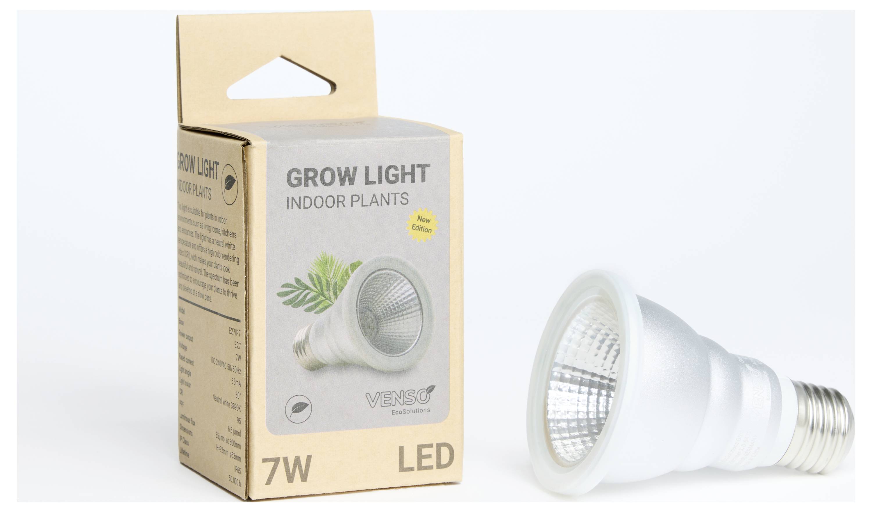 Venso LED-Pflanzenlampe Grow Lights Indoor Plant 100mm E27 7W Neutralweiß 1St.