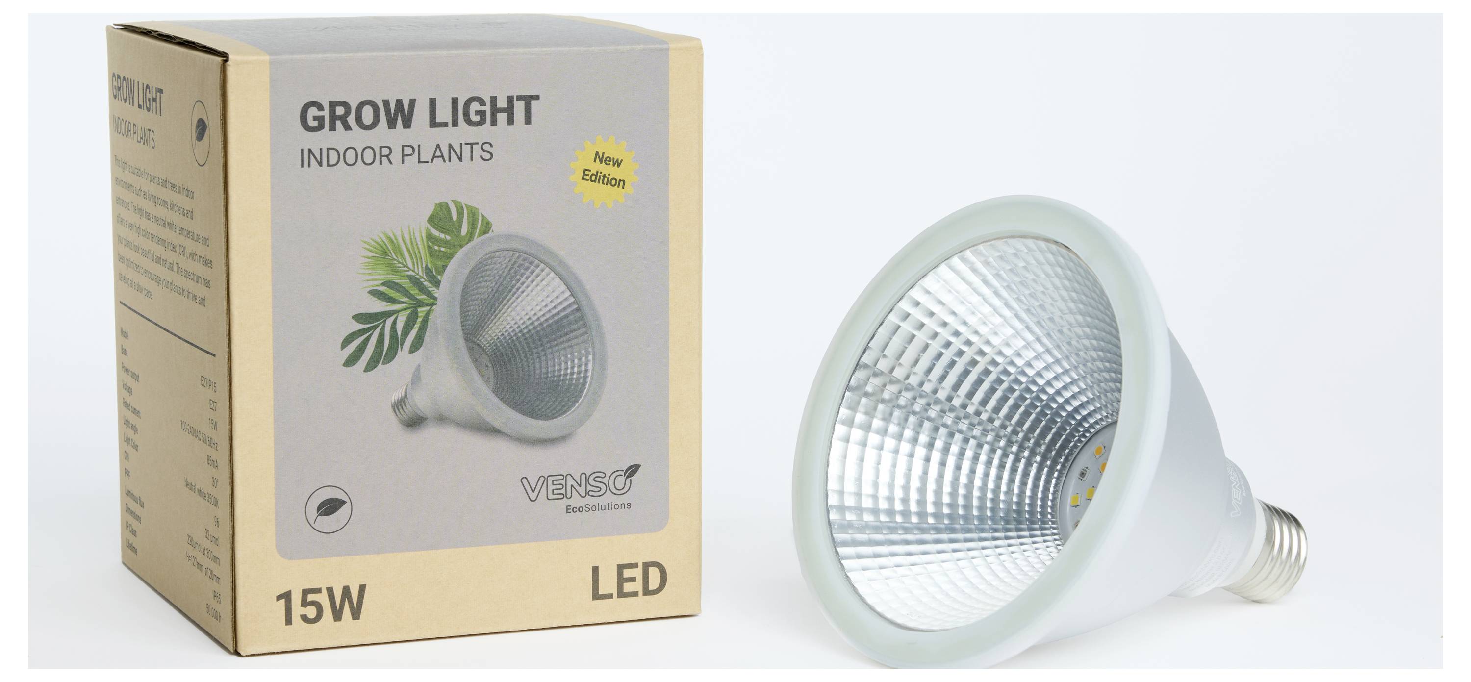 Venso LED-Pflanzenlampe Grow Lights Indoor Plant 150mm E27 15W Neutralweiß 1St.