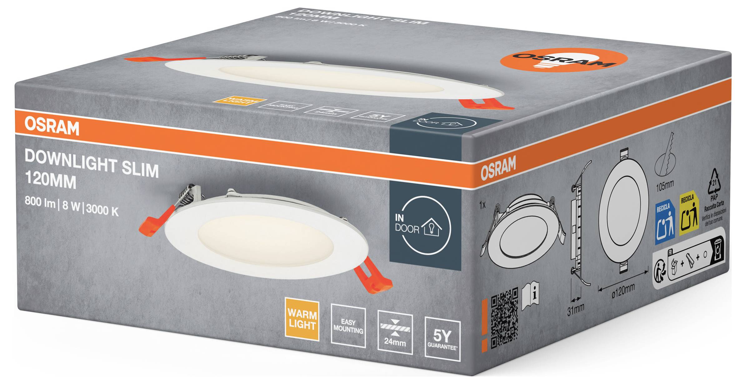 OSRAM HOMELIGHTING 4099854444852 Downlight Slim 120mm 8W 3000K LED-Deckenleuchte 8.00W Weiß
