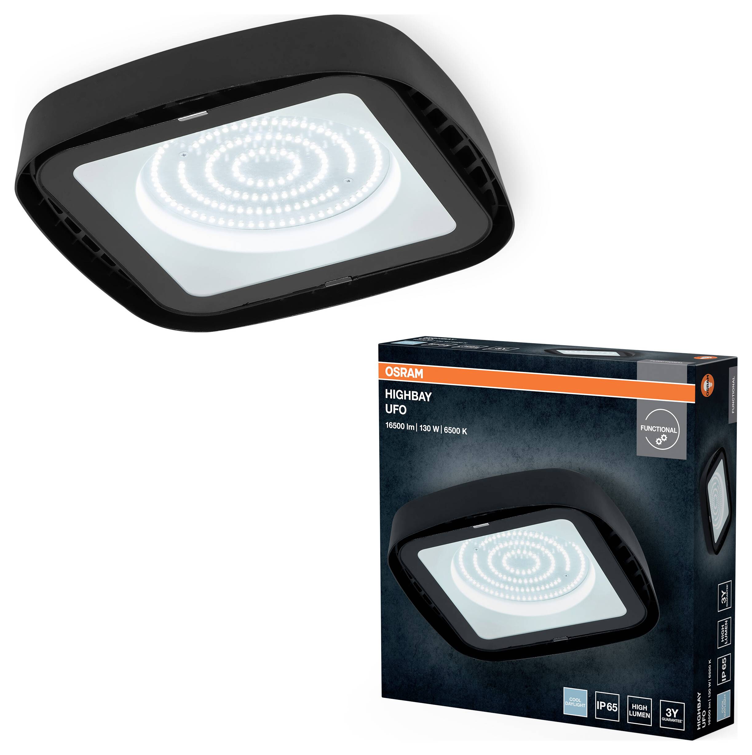 OSRAM HOMELIGHTING Highbay Ufo 130W 865 IP65 Black 4099854429330 LED-Hallenleuchte 130.00W Schwarz