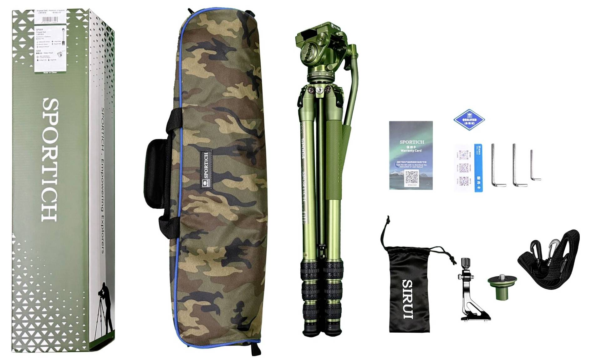 SIRUI Europe Sirui Sportich SP004 + G5X Dreibeinstativ 1/4 Zoll Arbeitshöhe=16 - 149cm Grün inkl. Tasche