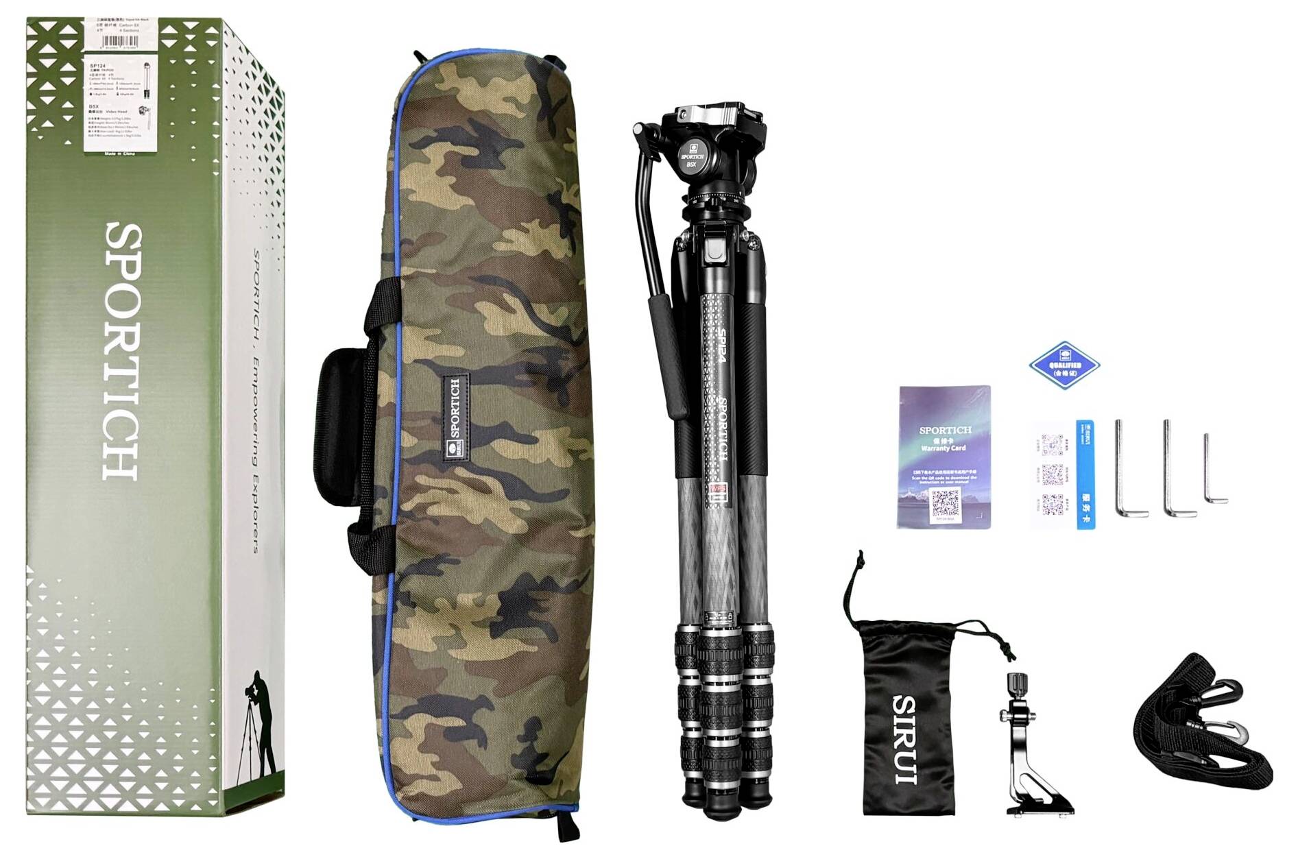 SIRUI Europe Sirui Sportich SP124 + B5X Carbon Dreibeinstativ Arbeitshöhe=13 - 153.5cm