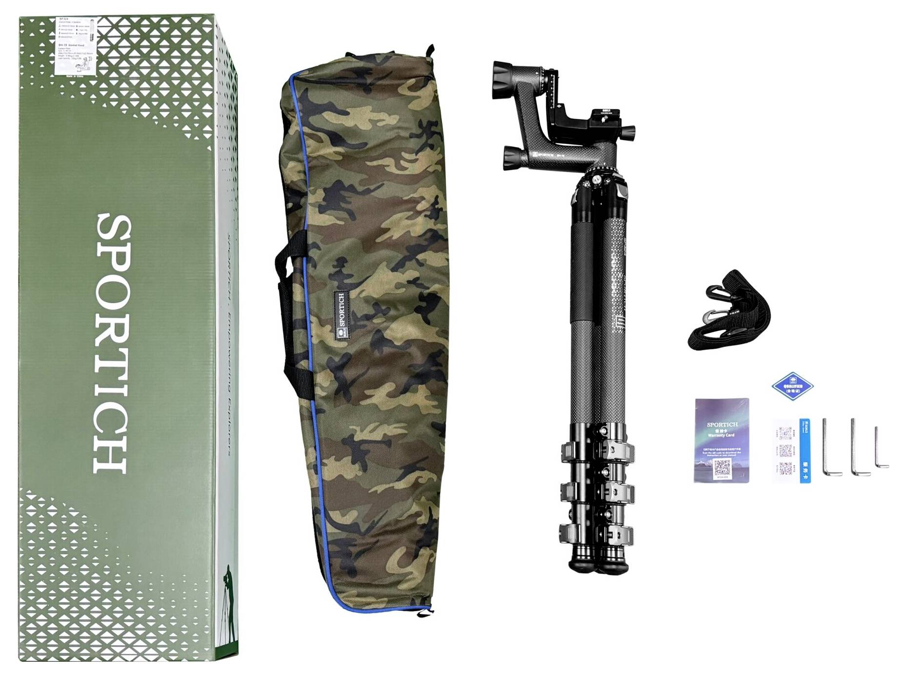 SIRUI Europe Sirui Sportich SP324 + BH-10 Carbon Dreibeinstativ 1/4 Zoll, 3/8 Zoll Arbeitshöhe=25 - 176cm inkl. Tasche