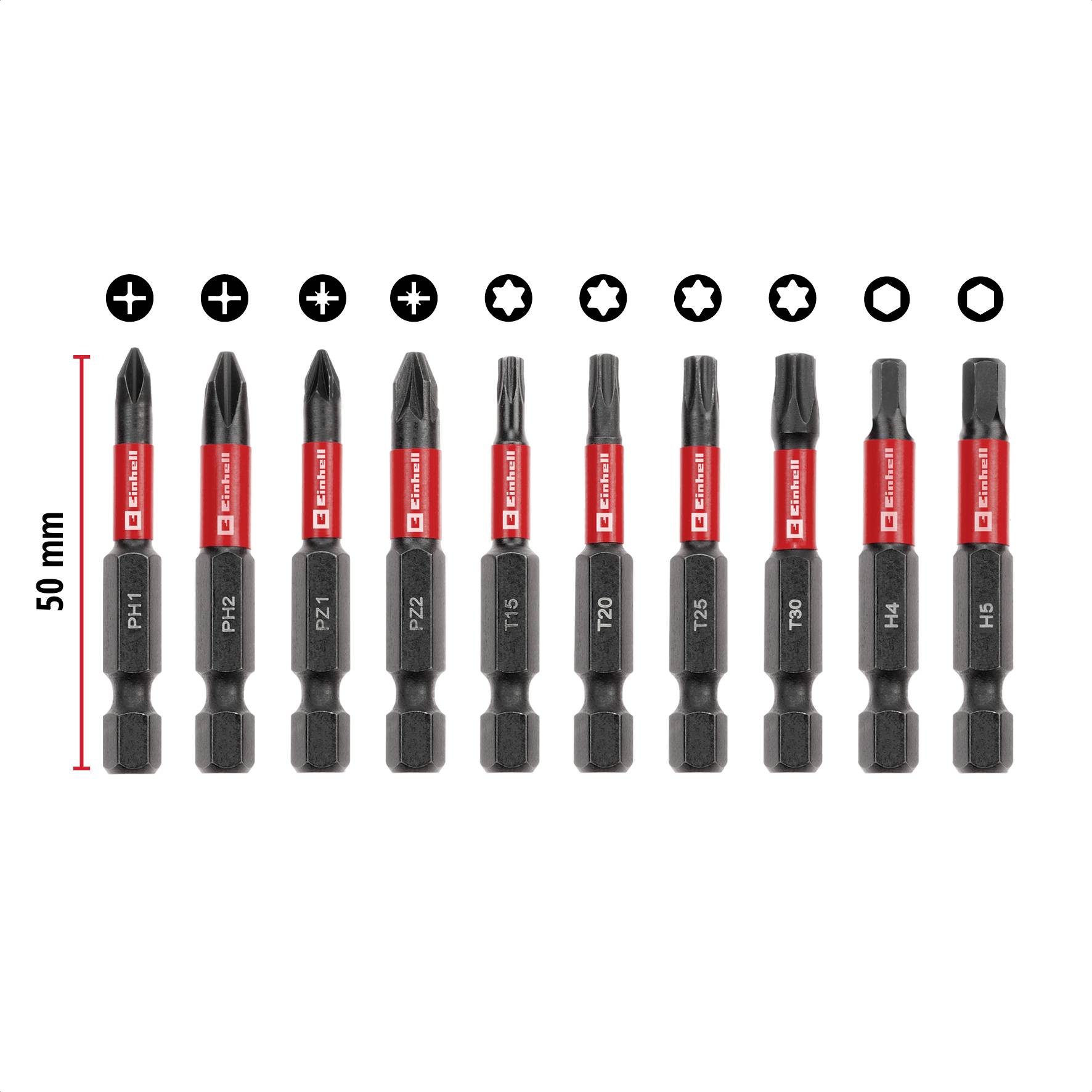Einhell Impact Bit Taschenbox 10tlg 118653 Bit-Set 1/4" (6.3 mm), PH, PZ, TORX, Sechskant
