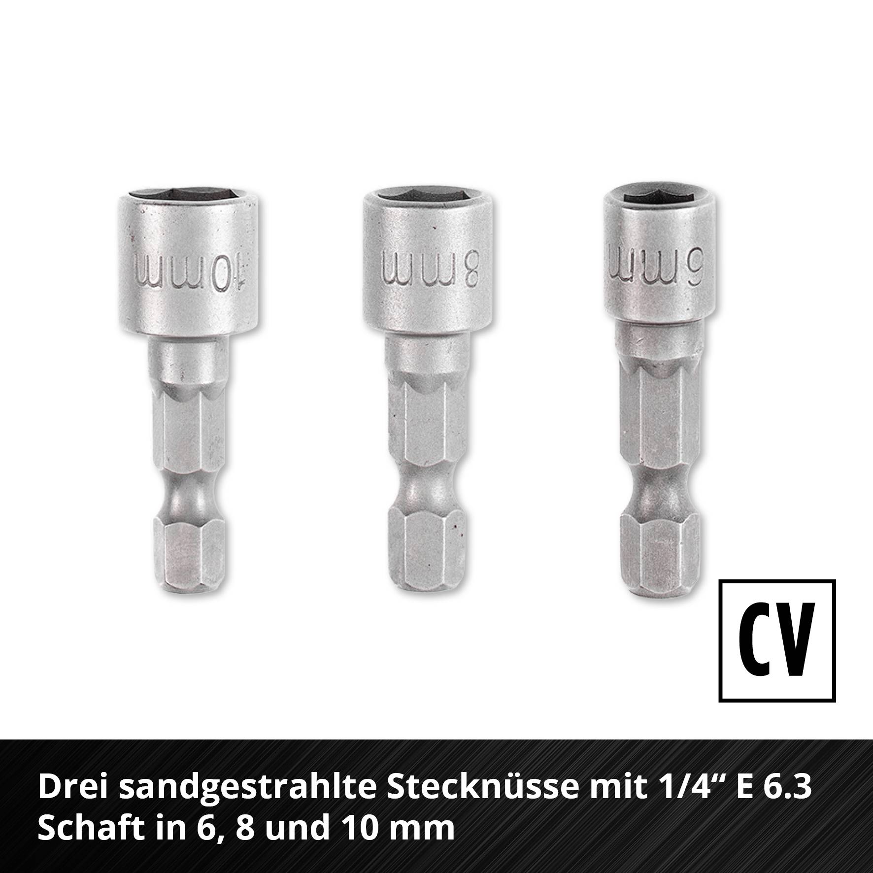'Drei sandgestrahlte Stecknüsse mit 1/4
