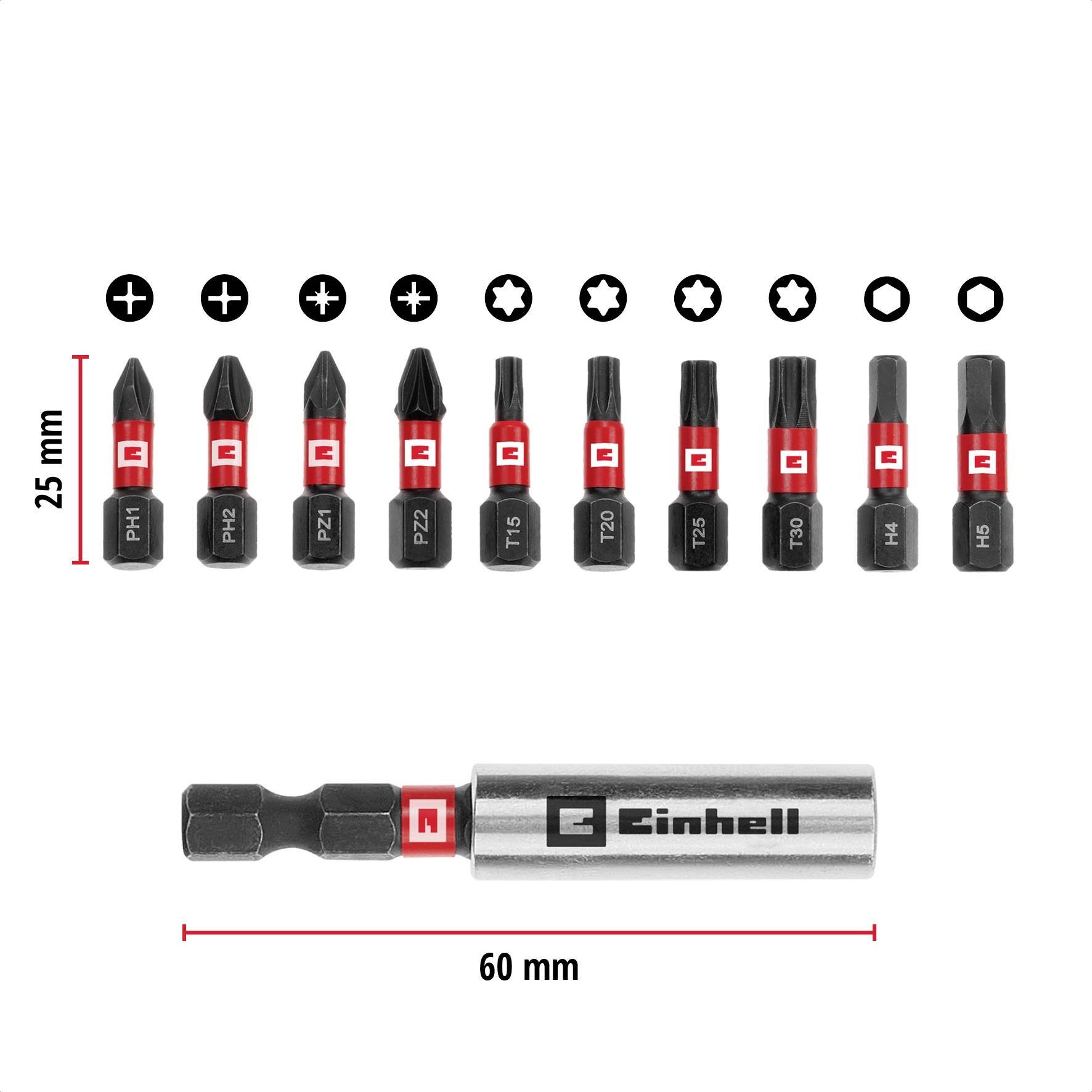 Einhell Impact Bit Taschenbox 11tlg 118673 Bit-Set 1/4" (6.3 mm), PH, PZ, TORX, Sechskant