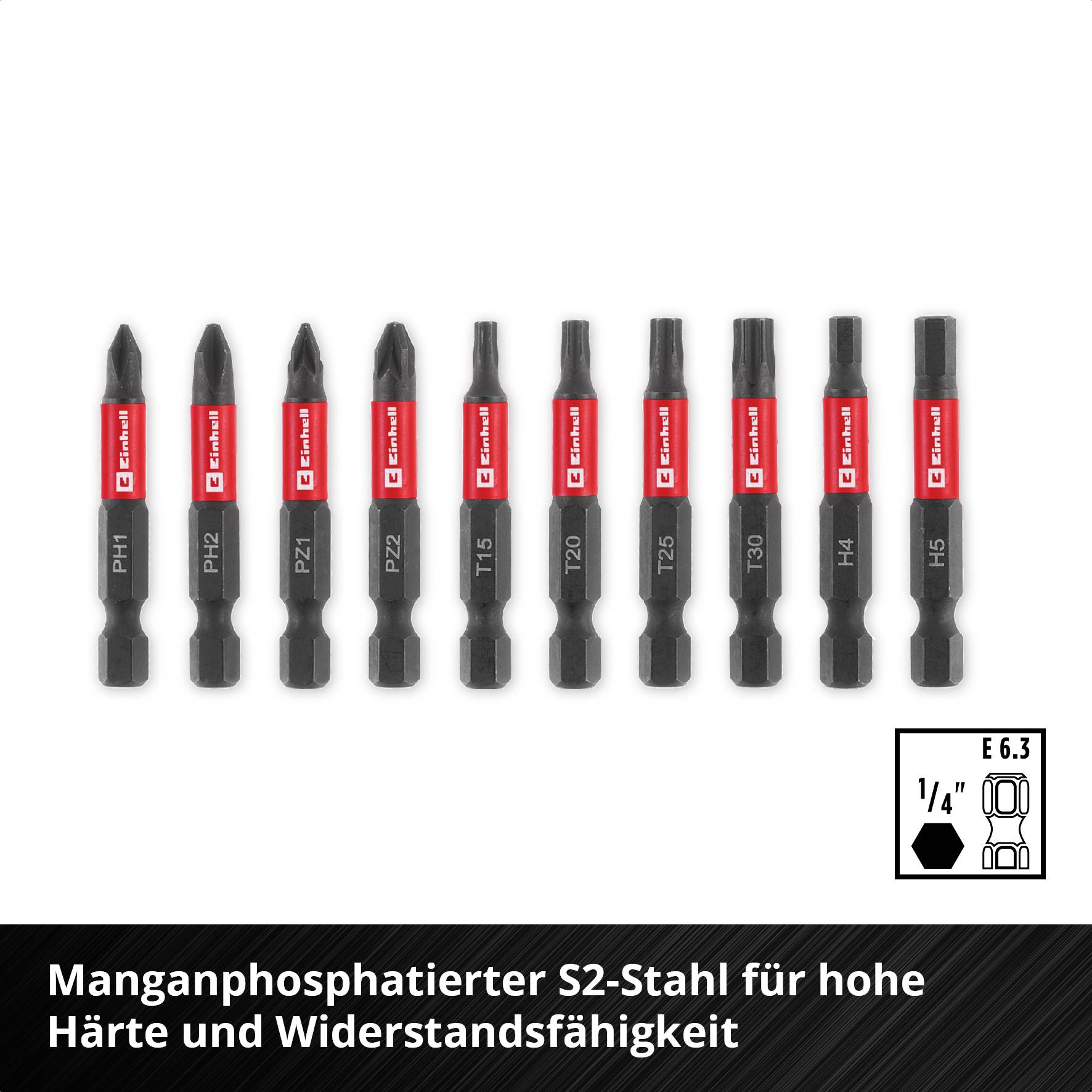 Einhell Karabiner Impact Bit Set 10tlg 118633 Bit-Set 1/4" (6.3 mm), PH, PZ, TORX, Sechskant