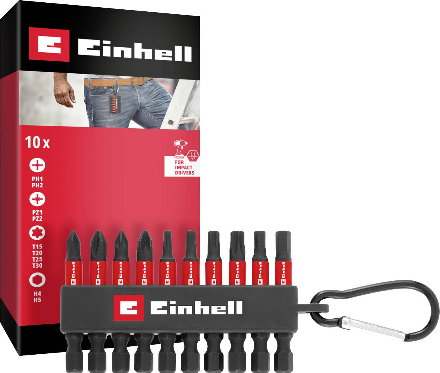 Einhell Karabiner Impact Bit Set 10tlg 118633 Bit-Set 1/4" (6.3 mm), PH, PZ, TORX, Sechskant