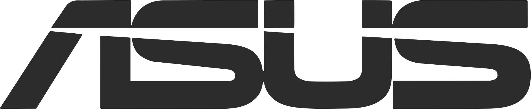 Logo von Asus mit dem Markennamen, der in fetten, schwarzen Buchstaben stilisiert ist.