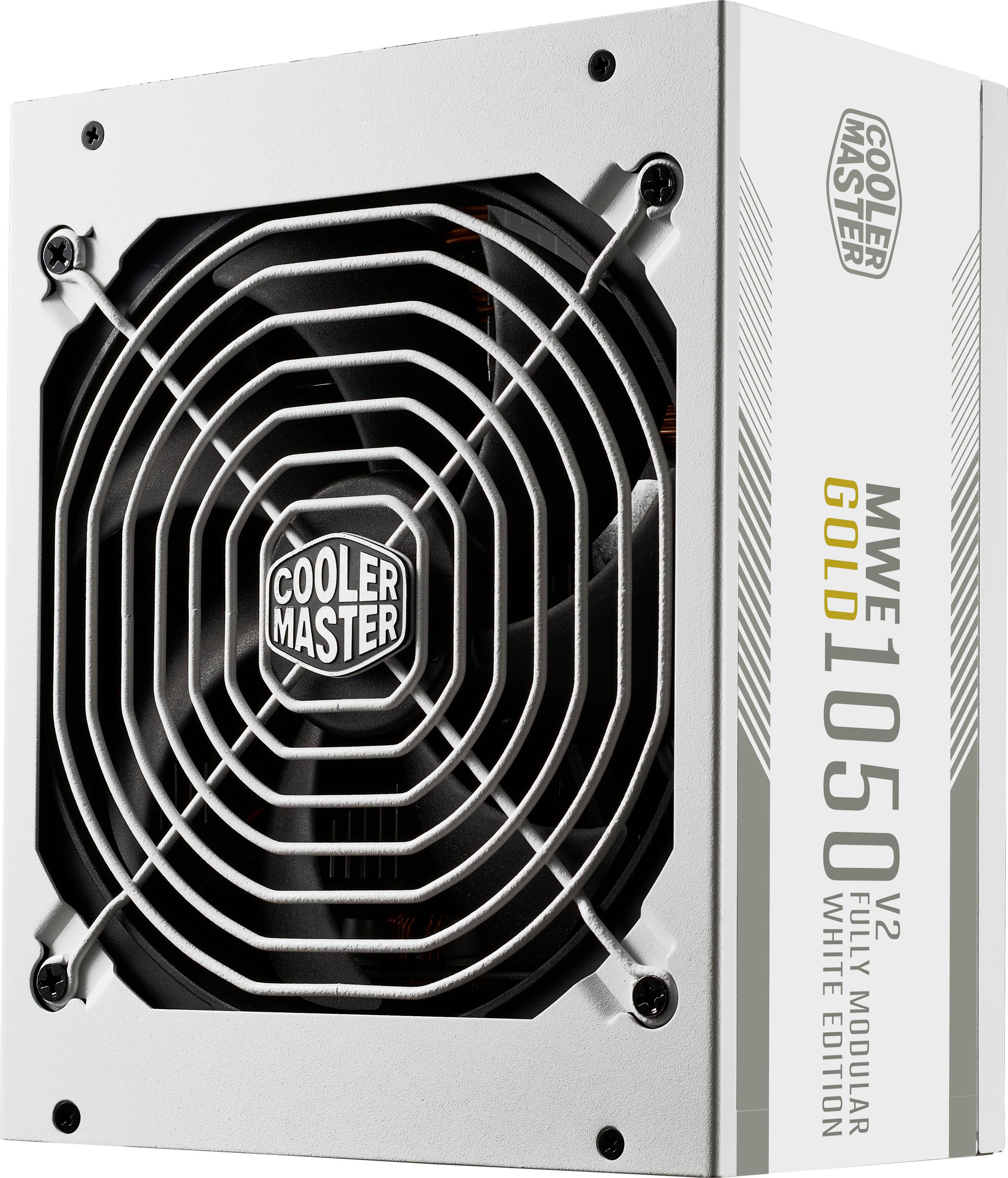 Cooler Master MWE Gold 1050 V2 Netzteil, weiße Ausgabe. Verfügt über ein modulares Design, optimierte Kühlung mit einem großen Lüfter, geeignet für High-Performance-Systeme.