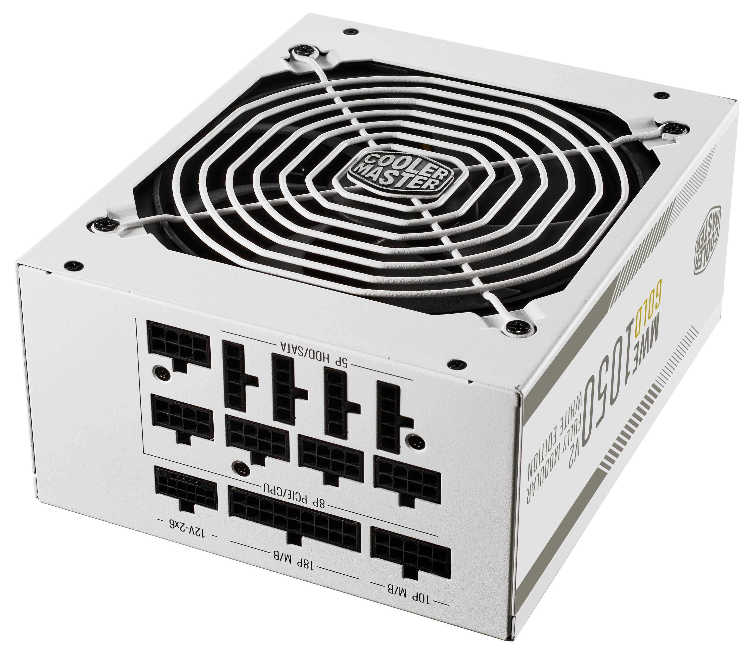 Cooler Master Netzteil mit mehreren Anschlussports und einem Kühlventilator, entwickelt zum Aufbau oder Aufrüsten eines Computersystems.