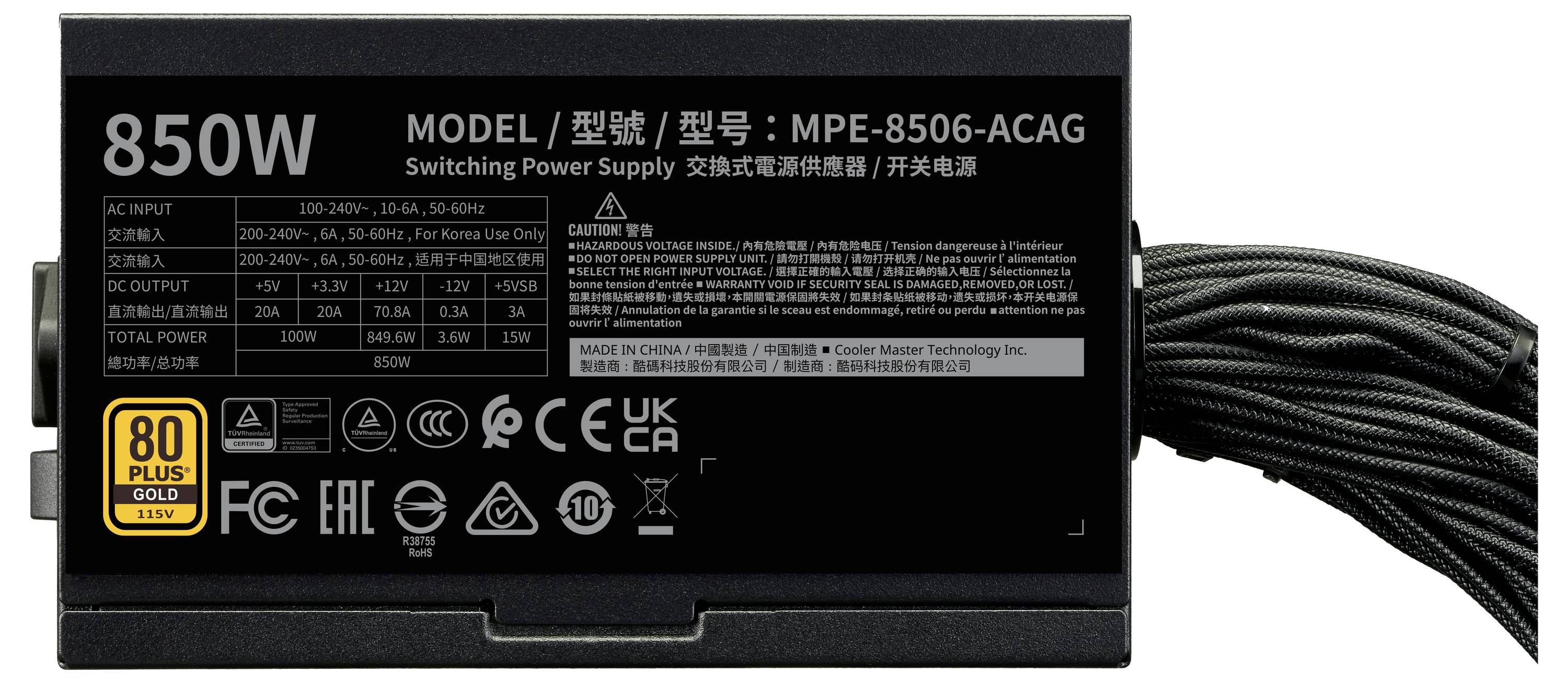 Cooler Master MPE-8506-ACAG-BEU PC Netzteil 850 W ATX 80PLUS® Gold