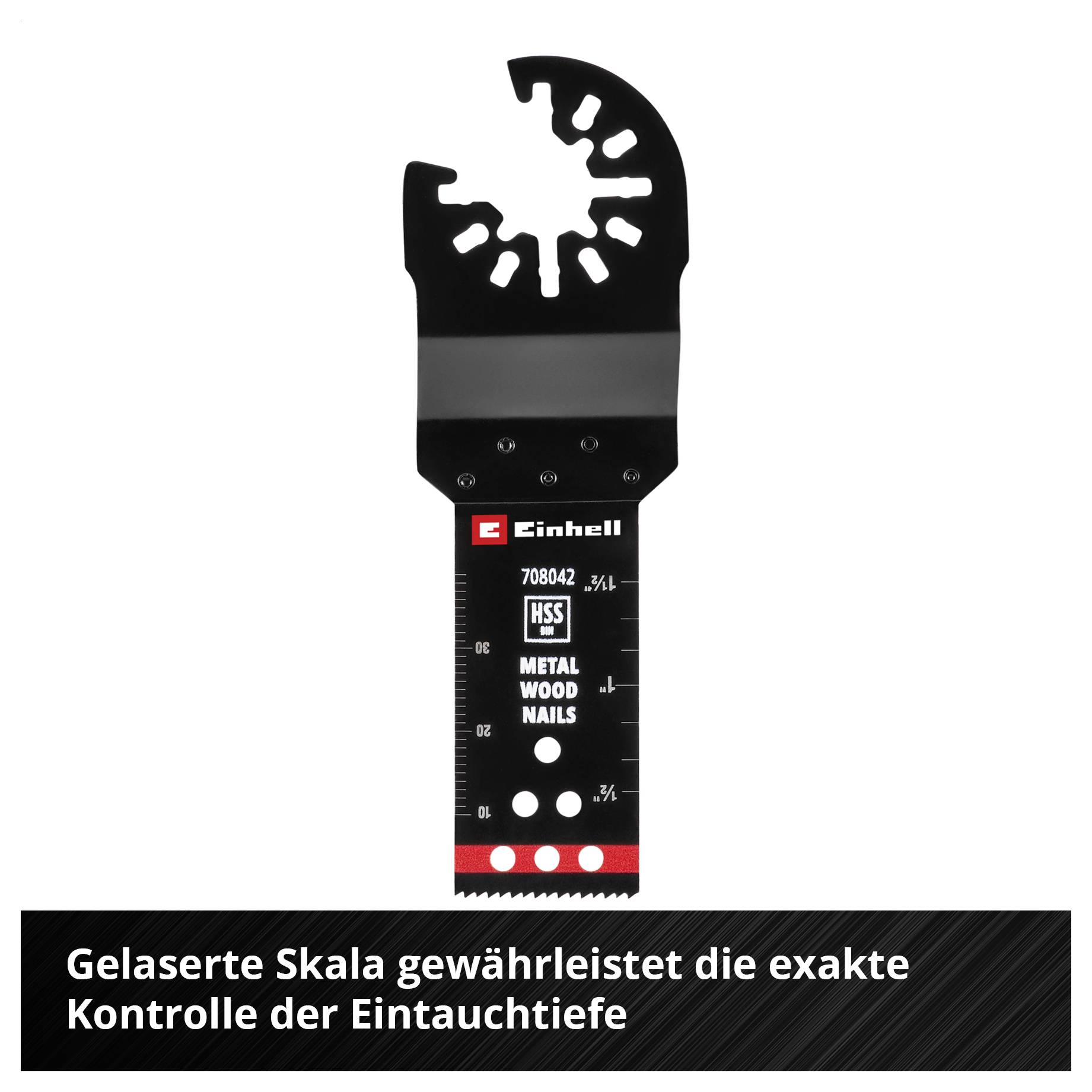 Multifunktionssägeblatt mit lasergesteuerter Skala für präzise Eintauchtiefenkontrolle. Geeignet für Metall, Holz und Nägel.