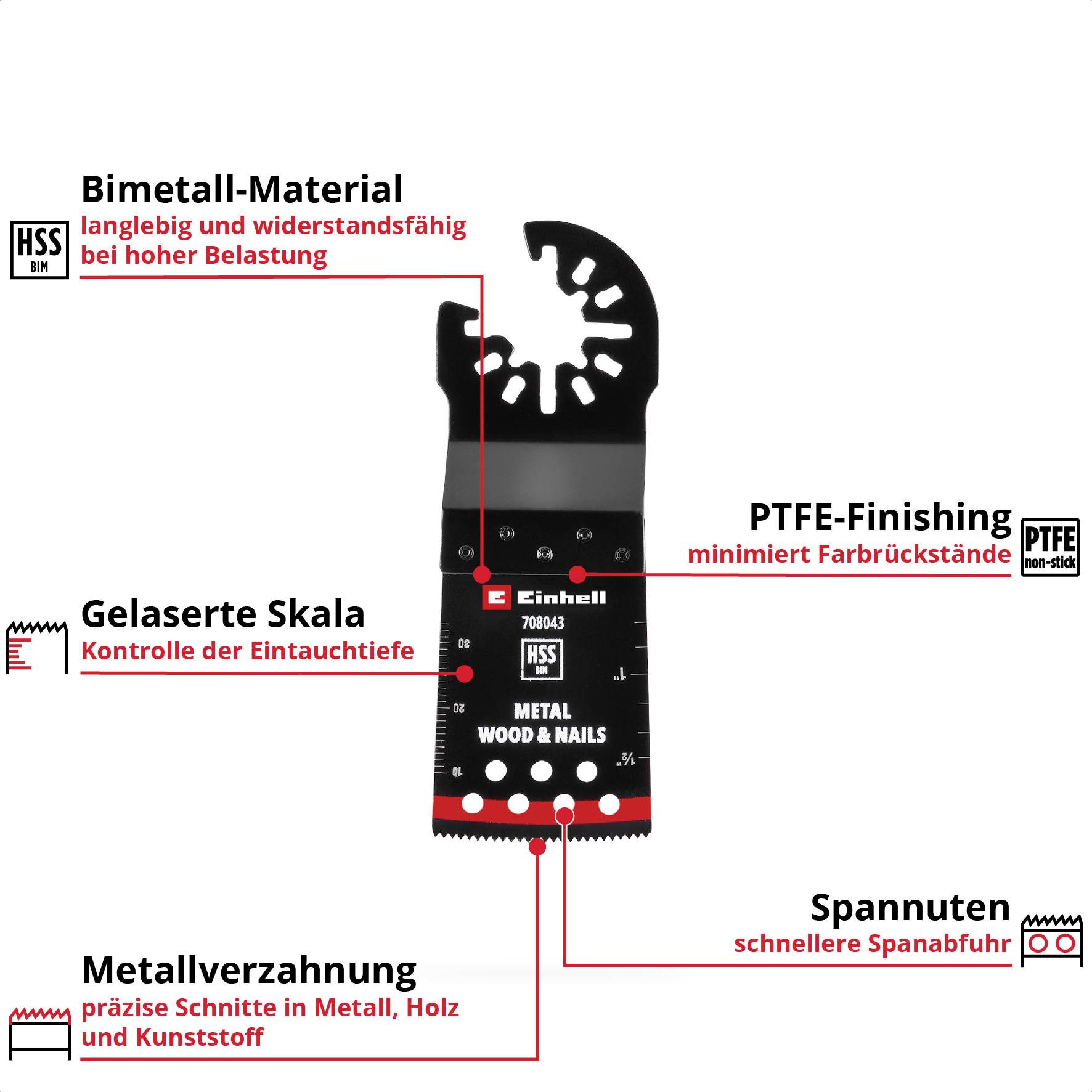 Einhell 708043 Tauchsägeblatt BIM Met, 34mm Bimetall Multifunktionswerkzeug-Zubehör-Set 34mm 1St.