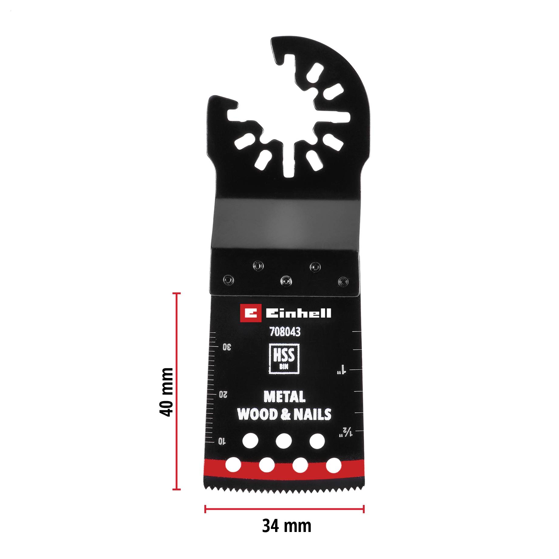 Sägeblatt-Zubehör von Einhell, Modell 708043, geeignet für Metall, Holz und Nägel, Maße: 40 mm x 34 mm.