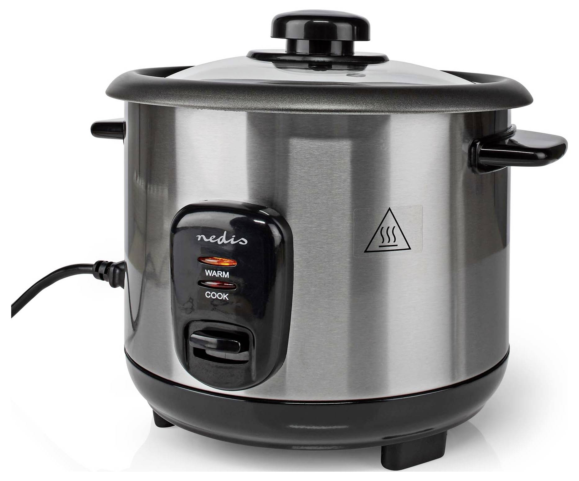 Nedis KARC110AL Reiskocher Silber, Schwarz Kontrollleuchte, Antihaftbeschichtung