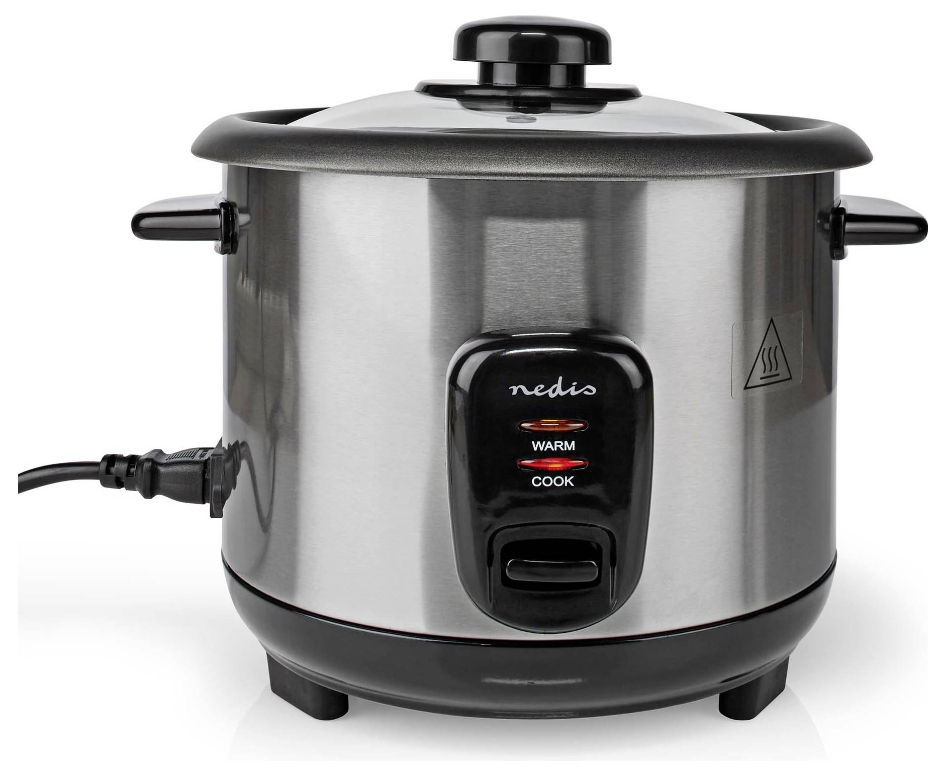 Nedis KARC110AL Reiskocher Silber, Schwarz Kontrollleuchte, Antihaftbeschichtung