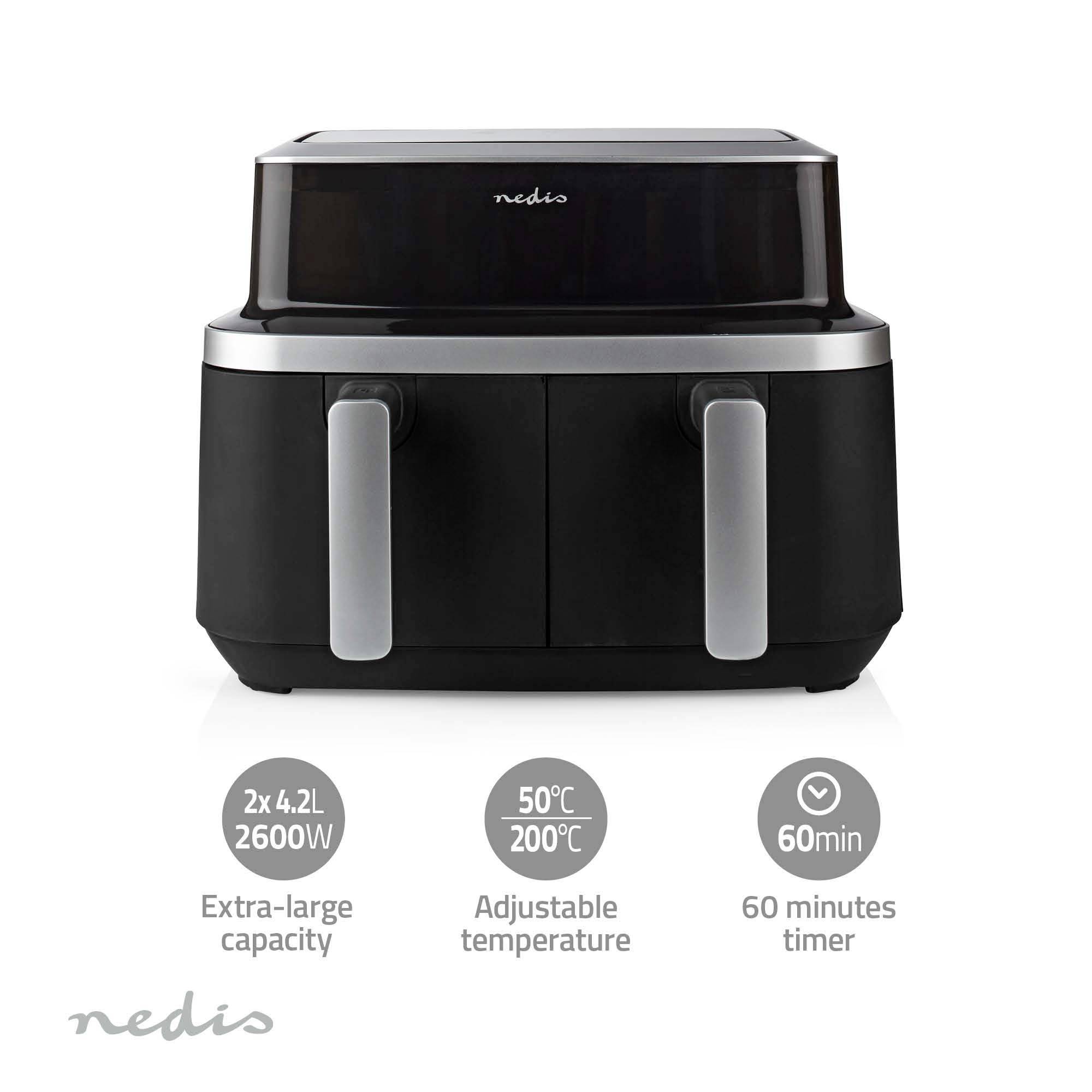 Nedis KAAF320BK Heißluft-Fritteuse 8.4l 2600W Timerfunktion, Überhitzungsschutz, BPA-frei Schwarz