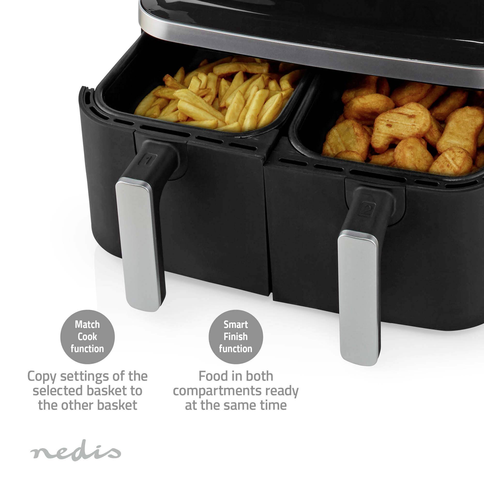 Nedis KAAF320BK Heißluft-Fritteuse 8.4l 2600W Timerfunktion, Überhitzungsschutz, BPA-frei Schwarz
