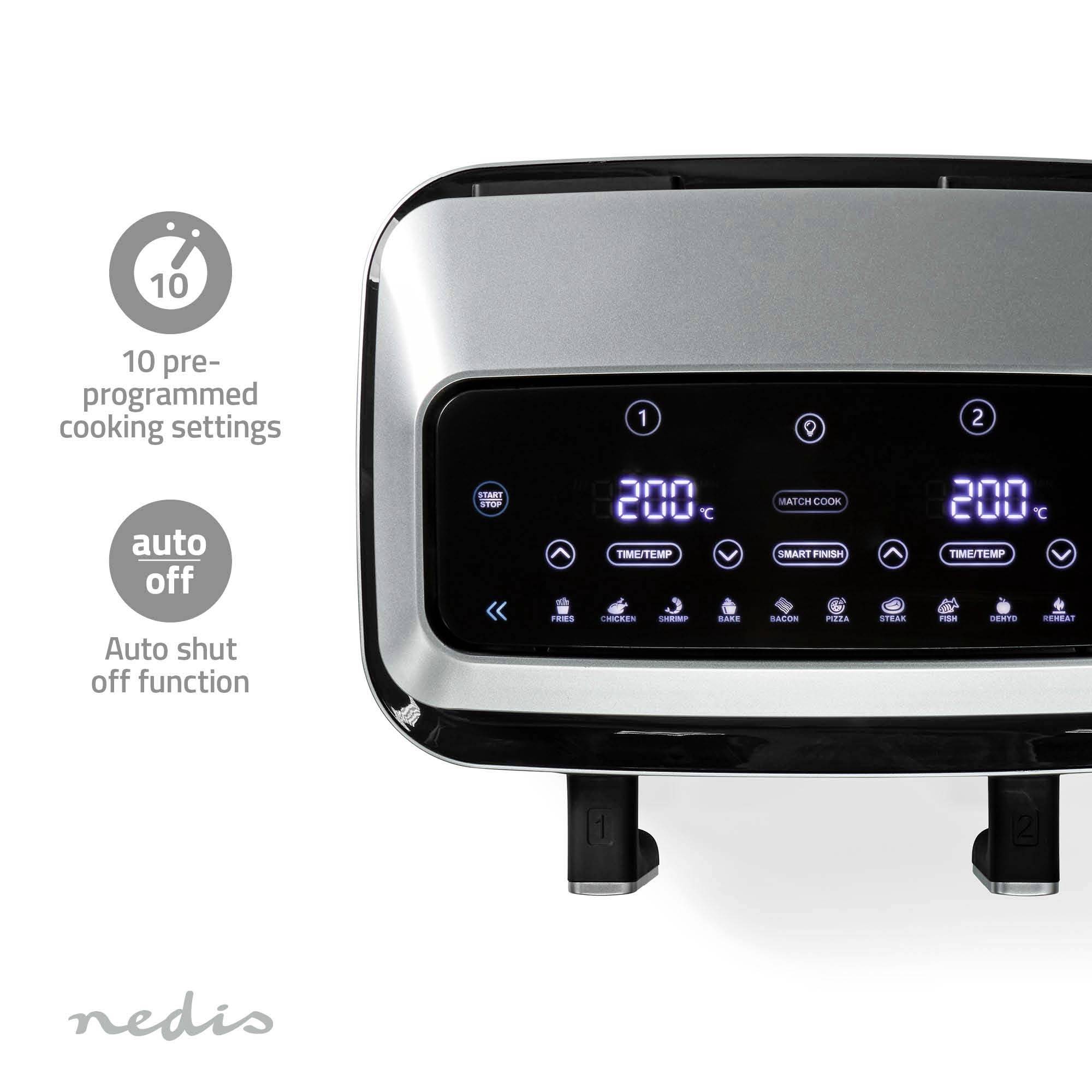 Nedis KAAF320BK Heißluft-Fritteuse 8.4l 2600W Timerfunktion, Überhitzungsschutz, BPA-frei Schwarz