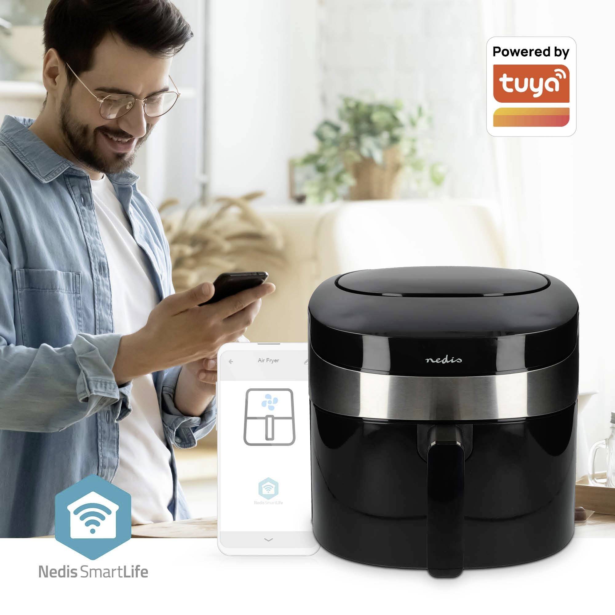 Nedis KAAF180BKW Heißluft-Fritteuse 7.2 l 1800 W Kontrollleuchte, App steuerbar, BPA-frei, Überhitzungsschutz, Timerfunktion Schwarz