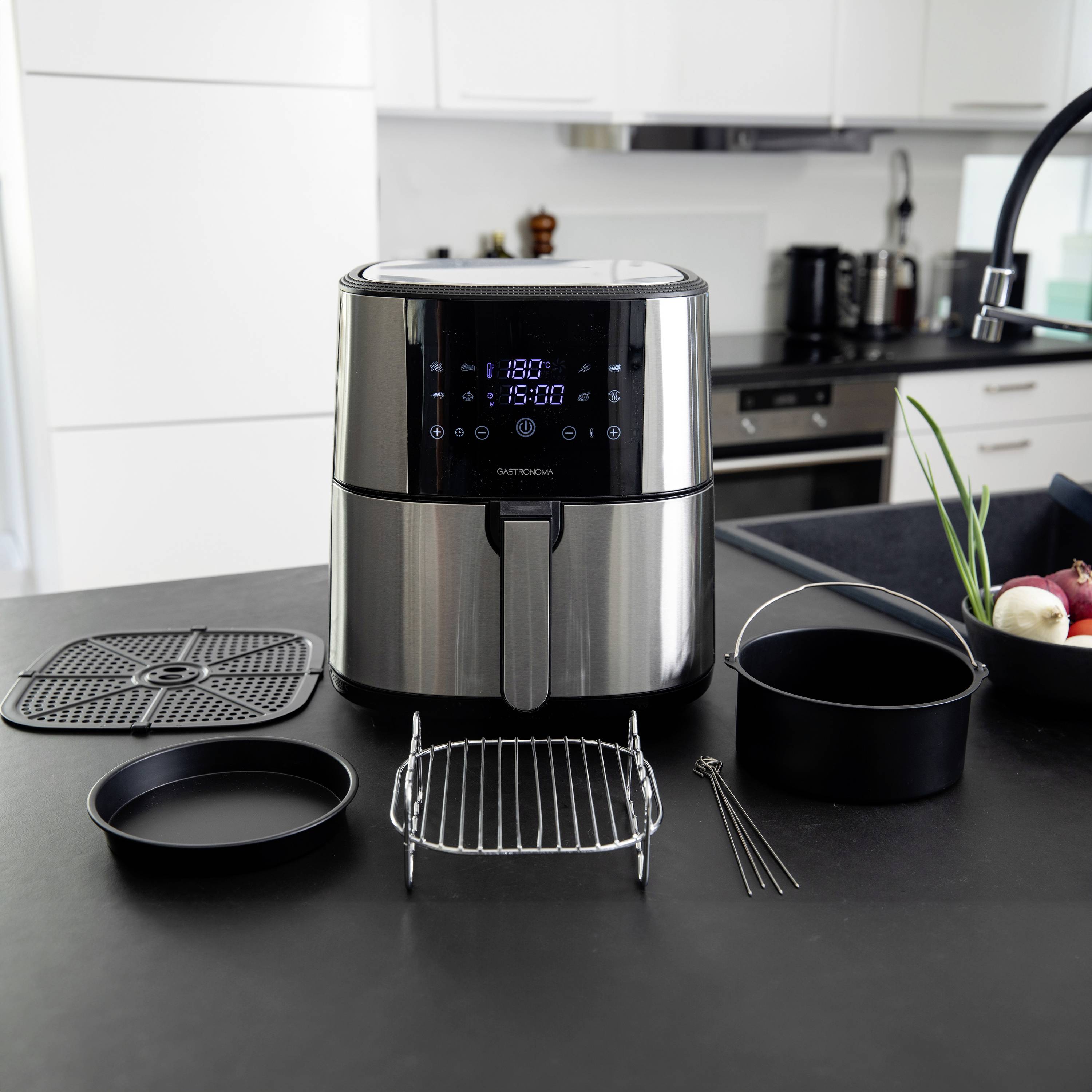 Gastronoma 18290007 Heißluft-Fritteuse 8l 1800W Überhitzungsschutz, mit Display, Antihaftbeschichtung, Cool-Touch-Gehäuse
