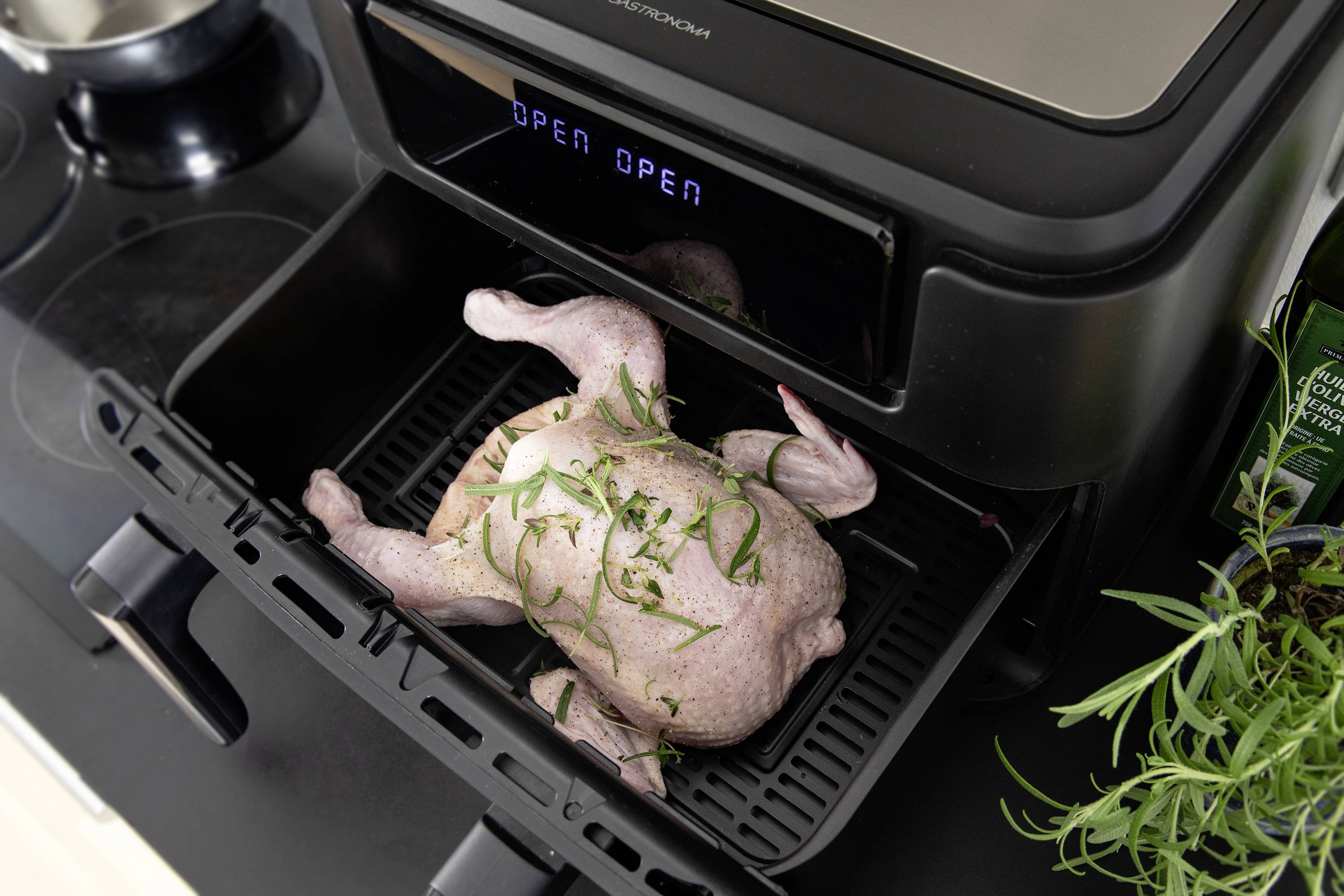 Gastronoma 18290008 Heißluft-Fritteuse 10l 2400W Antihaftbeschichtung, mit Display, Timerfunktion Schwarz