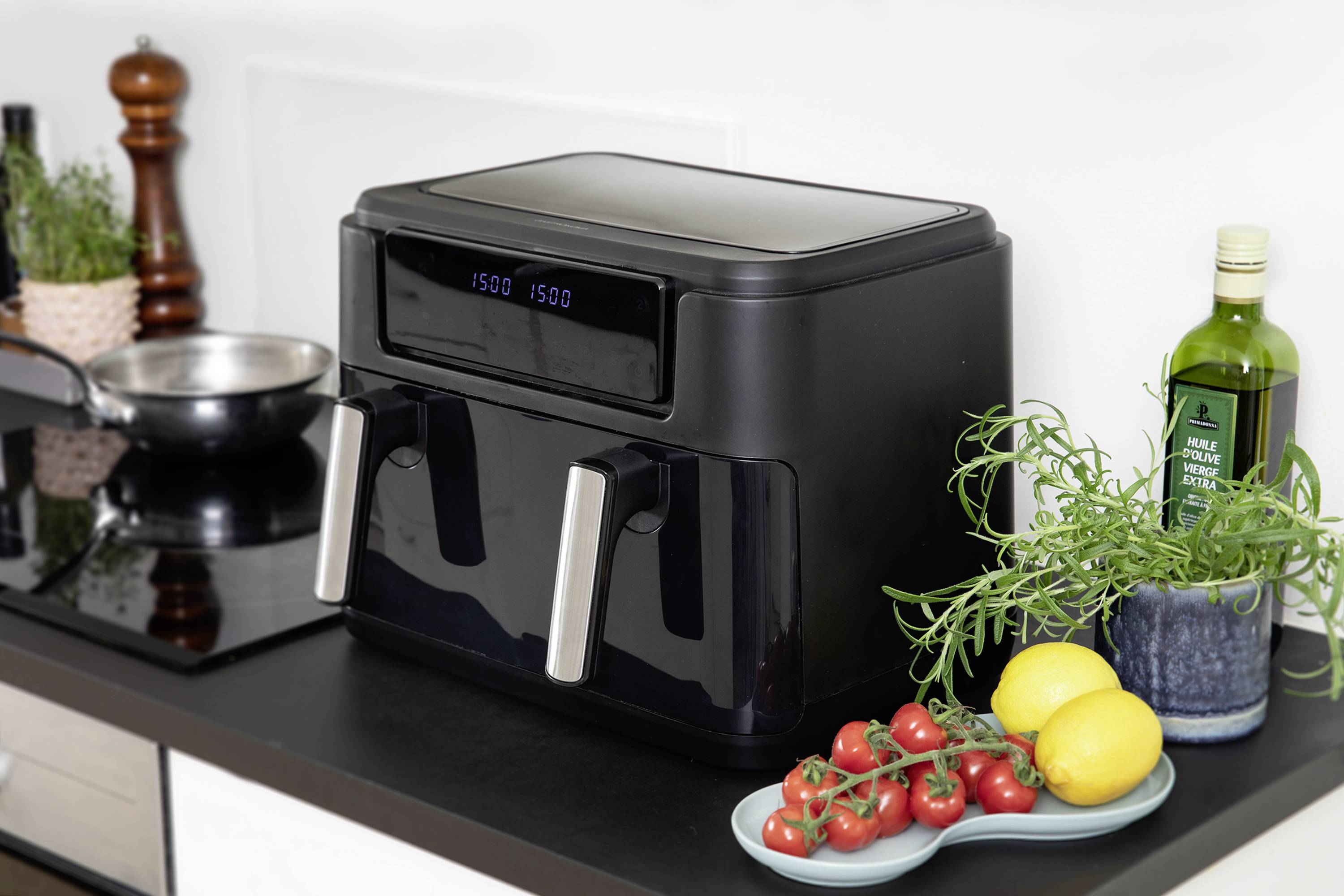 Gastronoma 18290008 Heißluft-Fritteuse 10l 2400W Antihaftbeschichtung, mit Display, Timerfunktion Schwarz