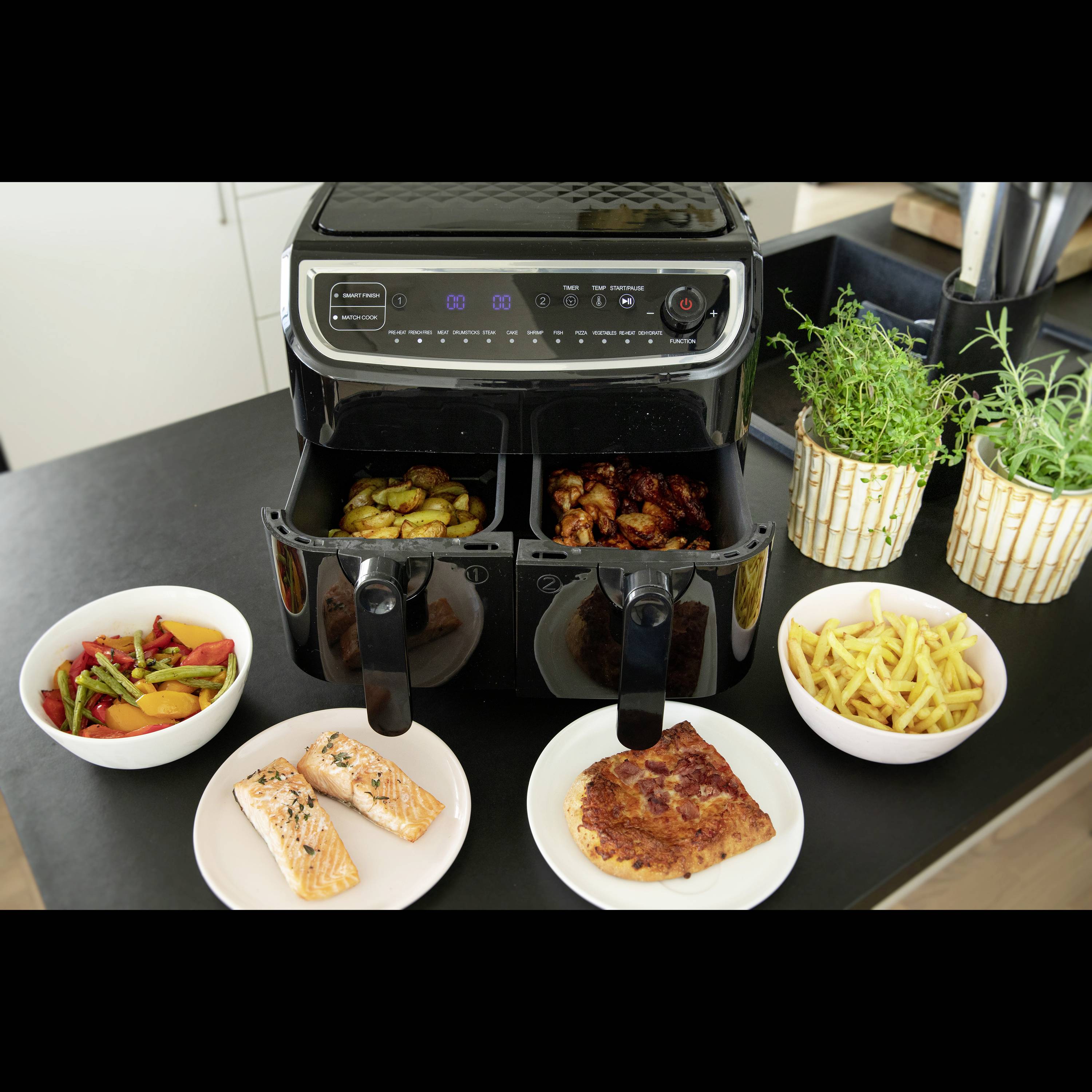 Gastronoma 18290006 Heißluft-Fritteuse 9l 2400W Timerfunktion, Überhitzungsschutz, mit Display, Antihaftbeschichtung