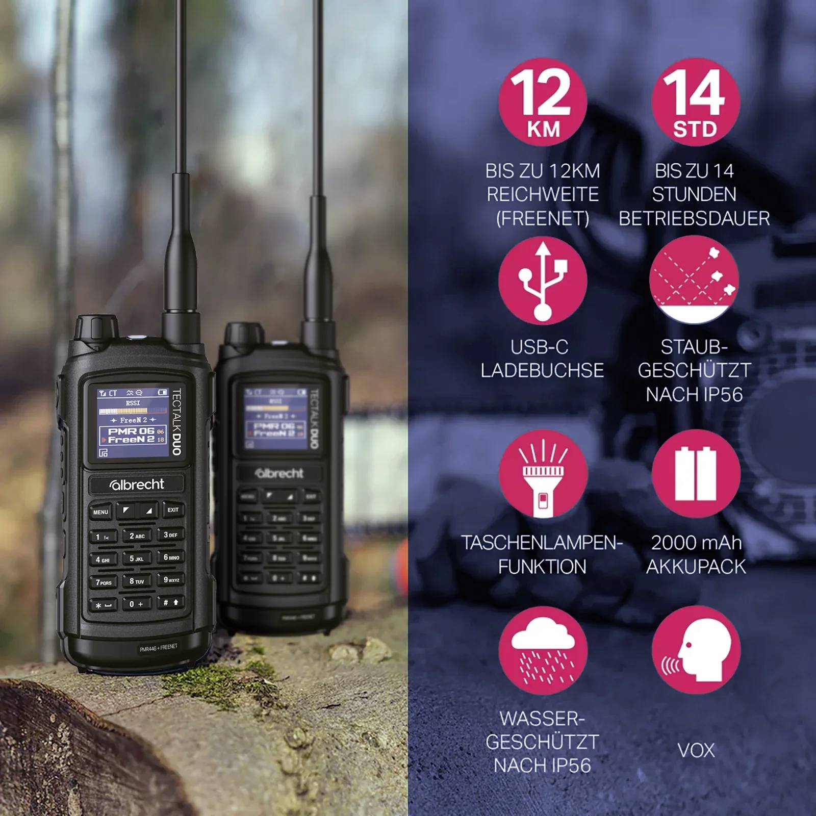 Albrecht 2er Kofferset Tectalk Duo, PMR446 + Freenet (1W) 29148.S1 PMR/Freenet-Handfunkgerät