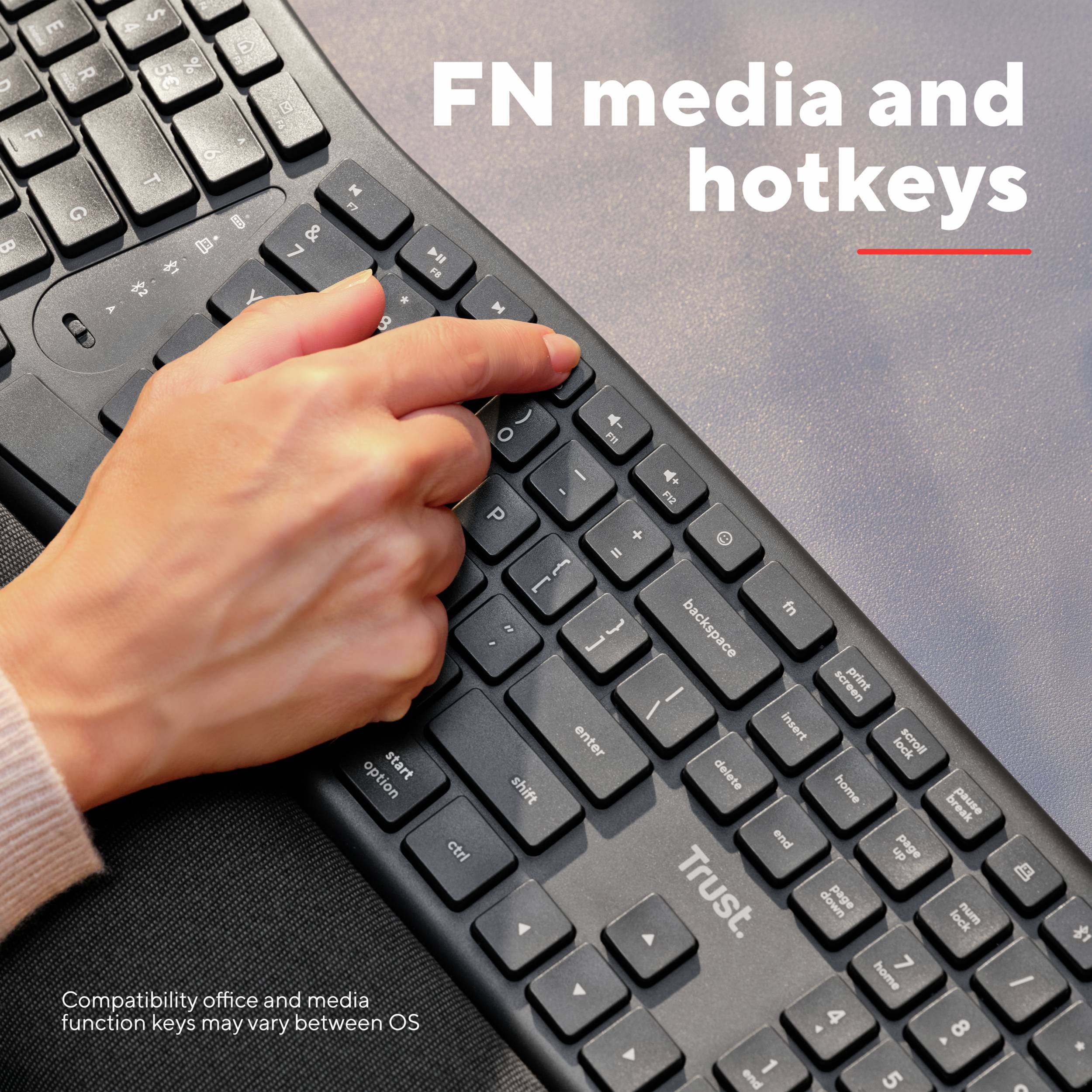 Trust Keyra ERGO Wireless Multi Keyboard DE Bluetooth®, Kabellos Tastatur Ergonomisch Deutsch, QWER