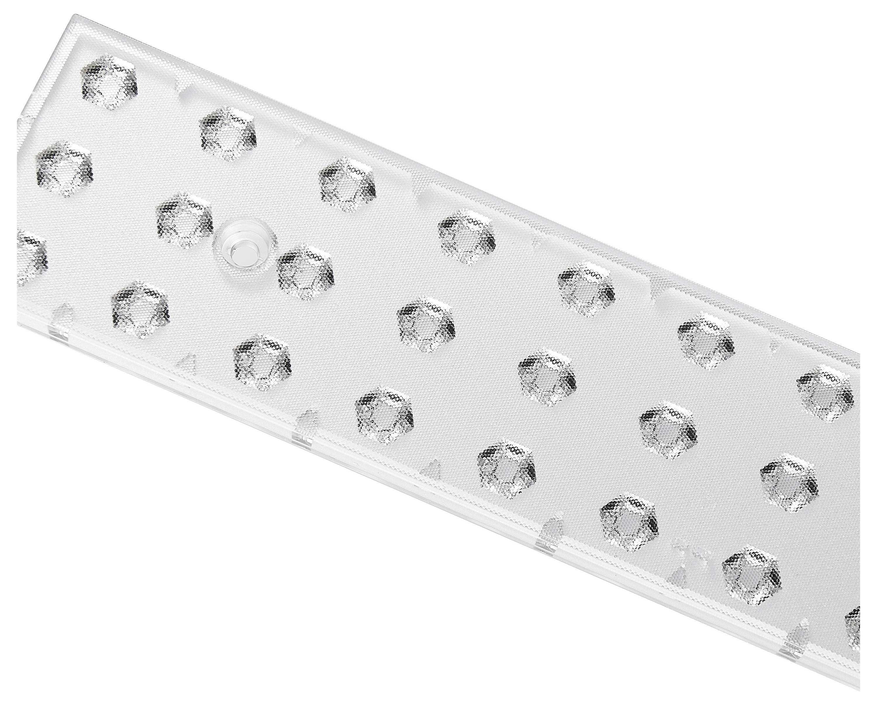 Eine durchsichtige Kunststoffplatte mit hexagonalen Erhebungen, die gleichmäßig über die Oberfläche verteilt sind.