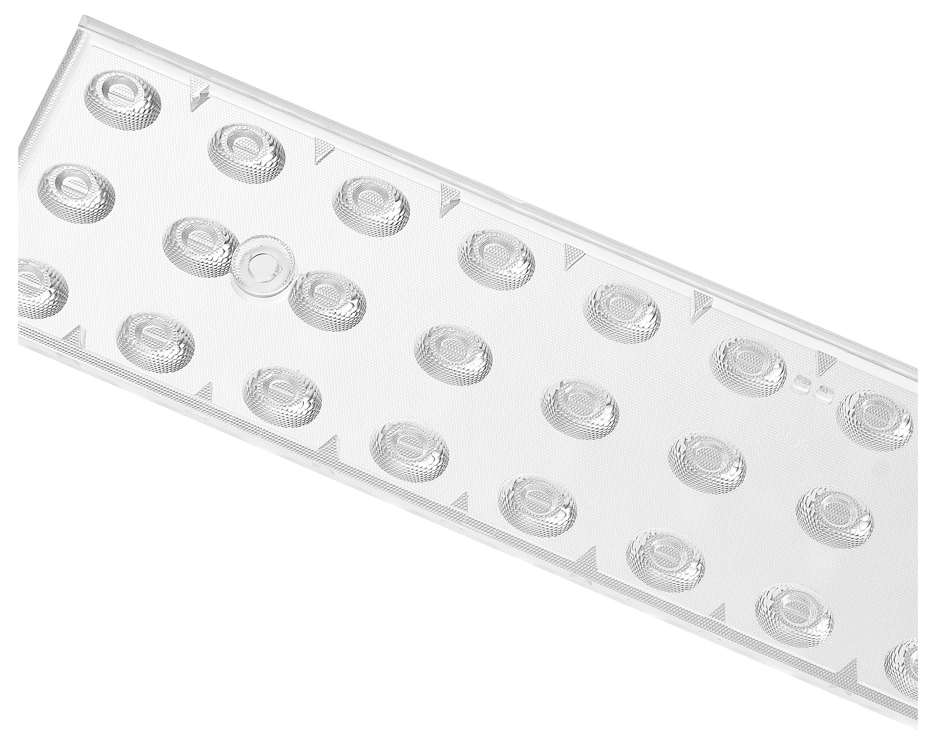 Eine durchsichtige Blisterpackung mit mehreren ovalen Tablettenfächern, die auf weißem Hintergrund abgebildet ist.