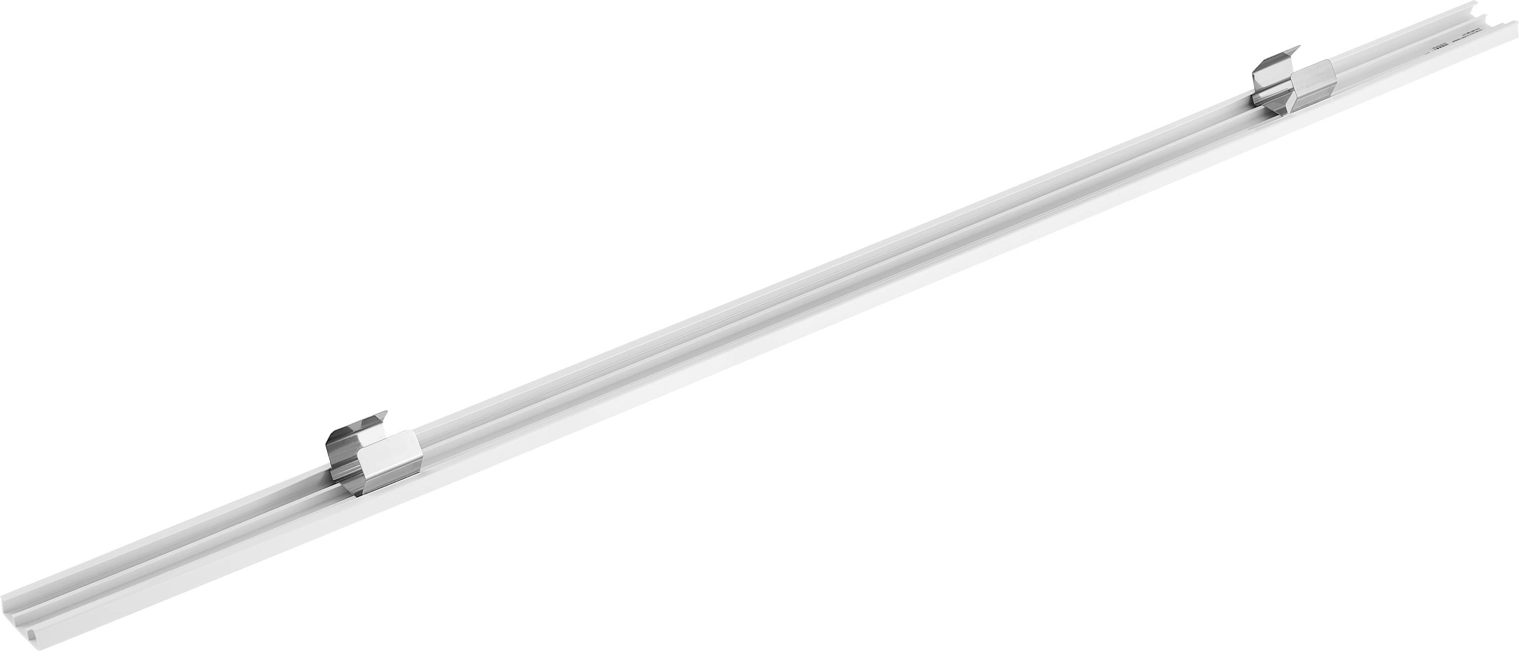 Langes, schlankes Metallrohr mit zwei Halterungen, geeignet für industrielle oder mechanische Anwendungen.