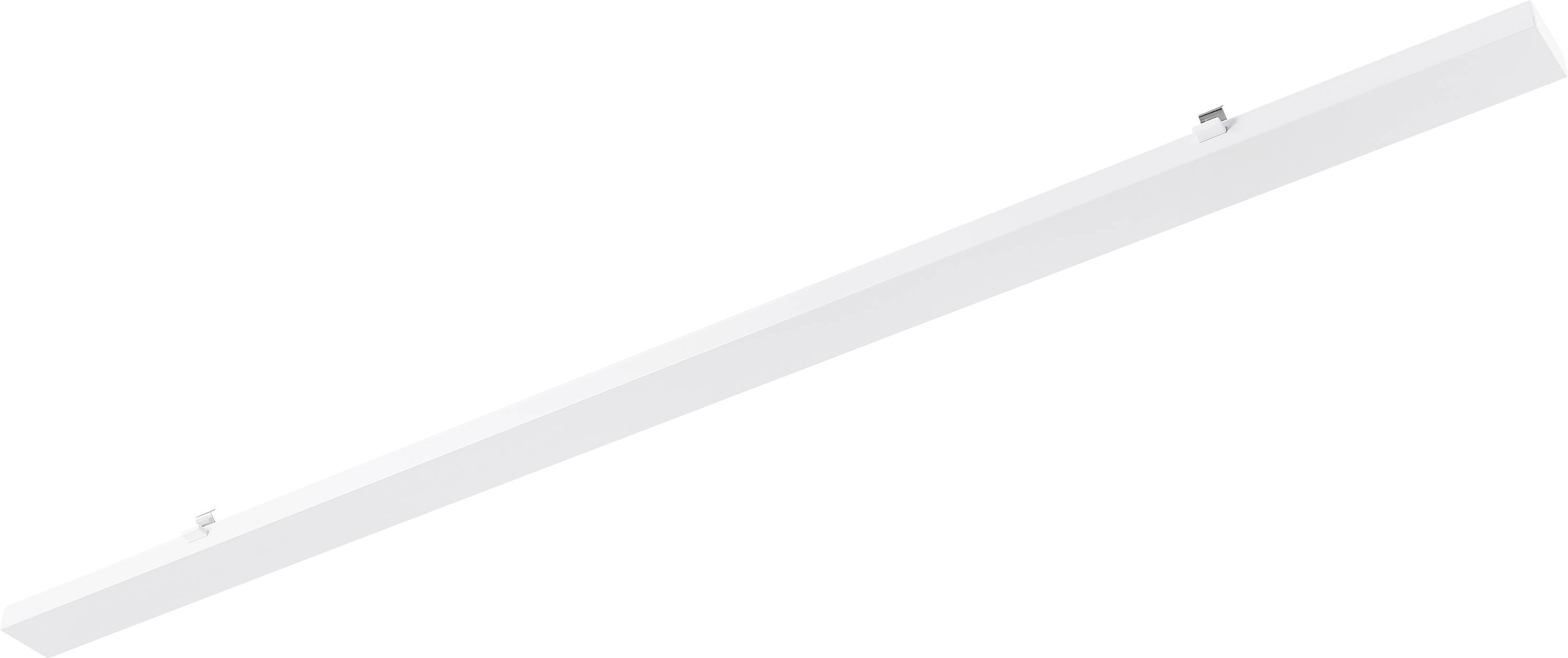 Eine lange, schmale, weiße LED-Lichtleiste in rechteckiger Form, die zur Deckenmontage geeignet ist.