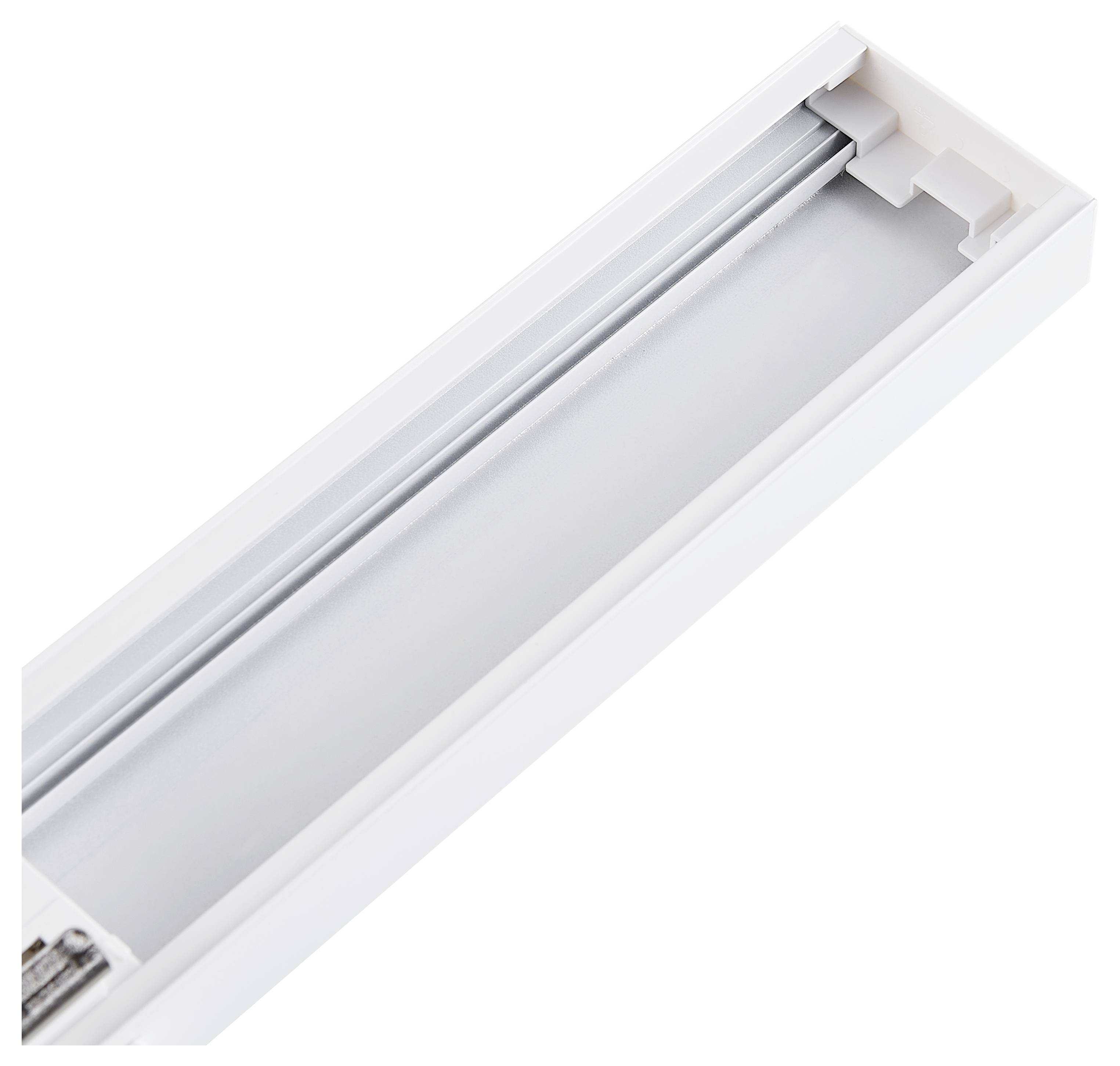 LED-Lichtprofil in Weiß, mit einem länglichen, offenen Design, das zur Aufnahme von LED-Leisten dient. Ideal für moderne Beleuchtung.