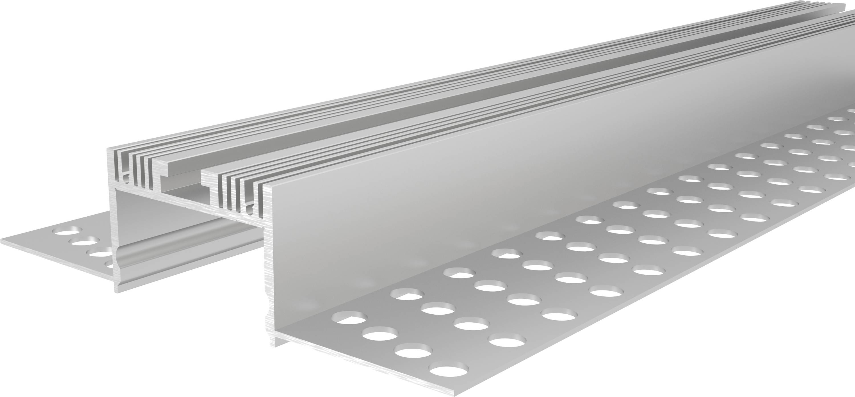 Metallprofil mit perforierten Flanschen, geeignet für Trockenbaukonstruktionen zur Stabilisierung und Kantenschutz.