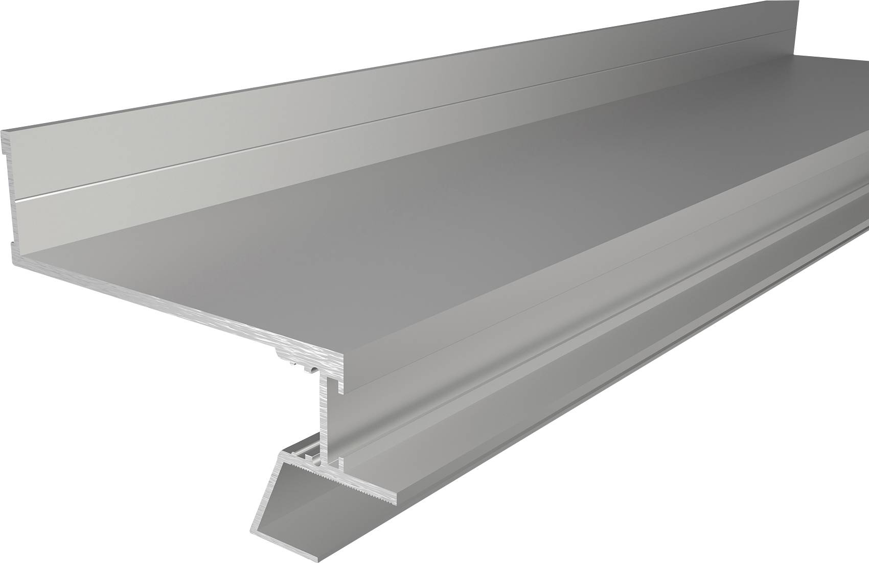 Aluminium-Profil für Gebäudefassaden, zeigt ein Eckstück mit klaren Kanten und einer glatten Oberfläche, geeignet für die Montage.