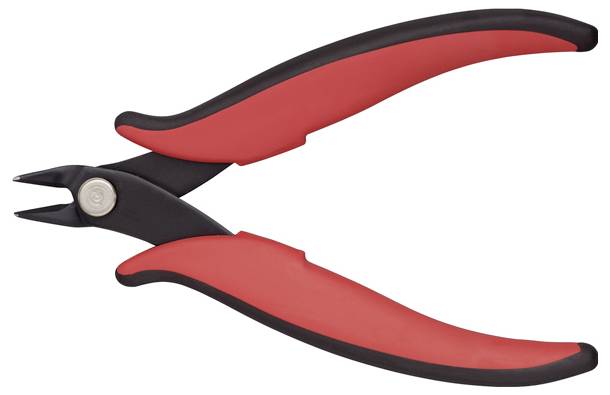 Rot und schwarz lackierte Kabelschneider mit ergonomischen Griffen, entwickelt für präzises Durchtrennen von Drähten oder kleinen Kabeln.