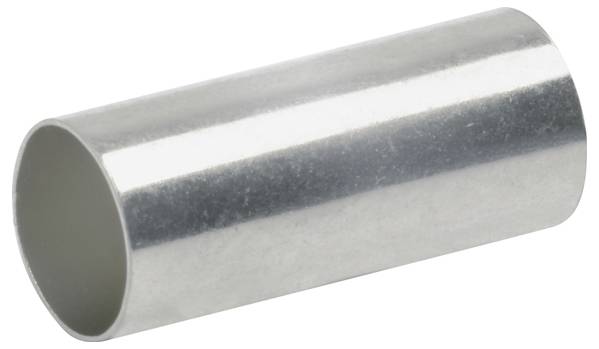 Eine glänzende, zylindrische Metallhülse wird vor einem einfarbigen Hintergrund gezeigt, die wahrscheinlich für elektrische oder mechanische Anwendungen verwendet wird.