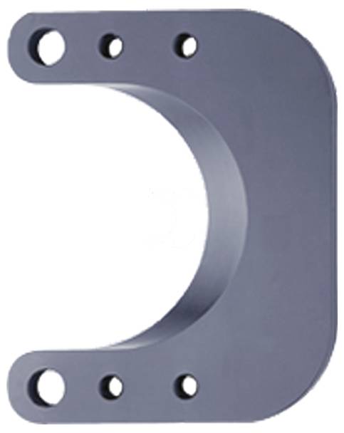 Eine Metallhalterung mit einer C-förmigen Kurve, die vier kreisrunde Befestigungslöcher aufweist, wahrscheinlich für mechanische oder strukturelle Unterstützung verwendet.